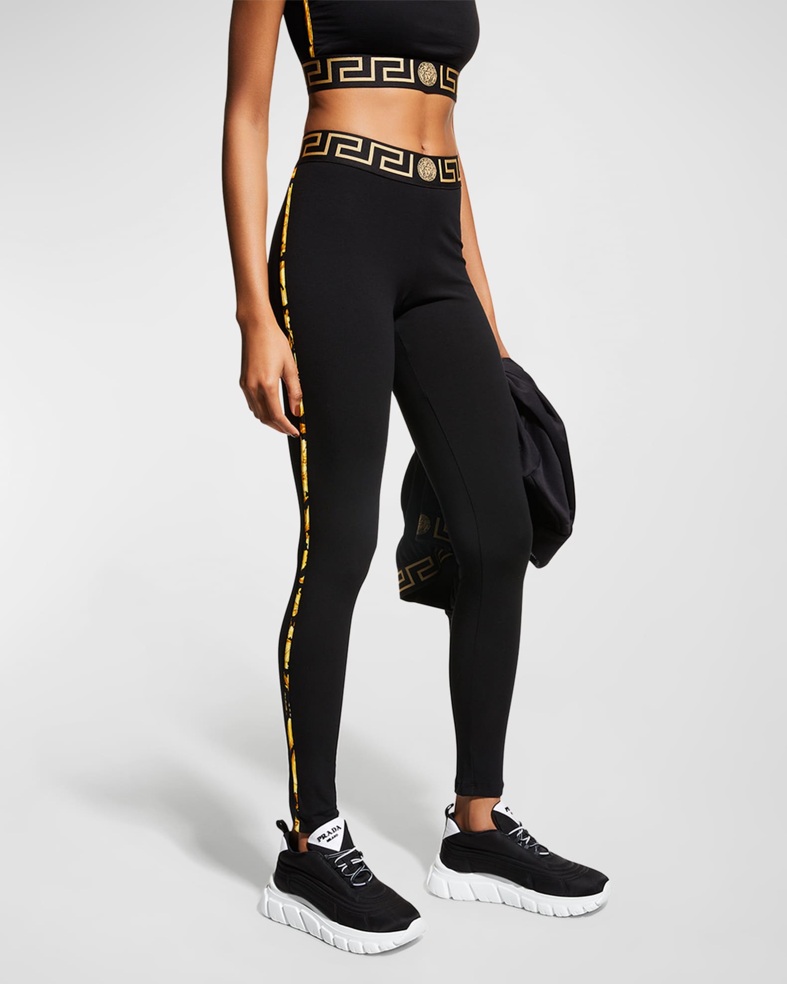 Shop Versace Woven Greca Tights