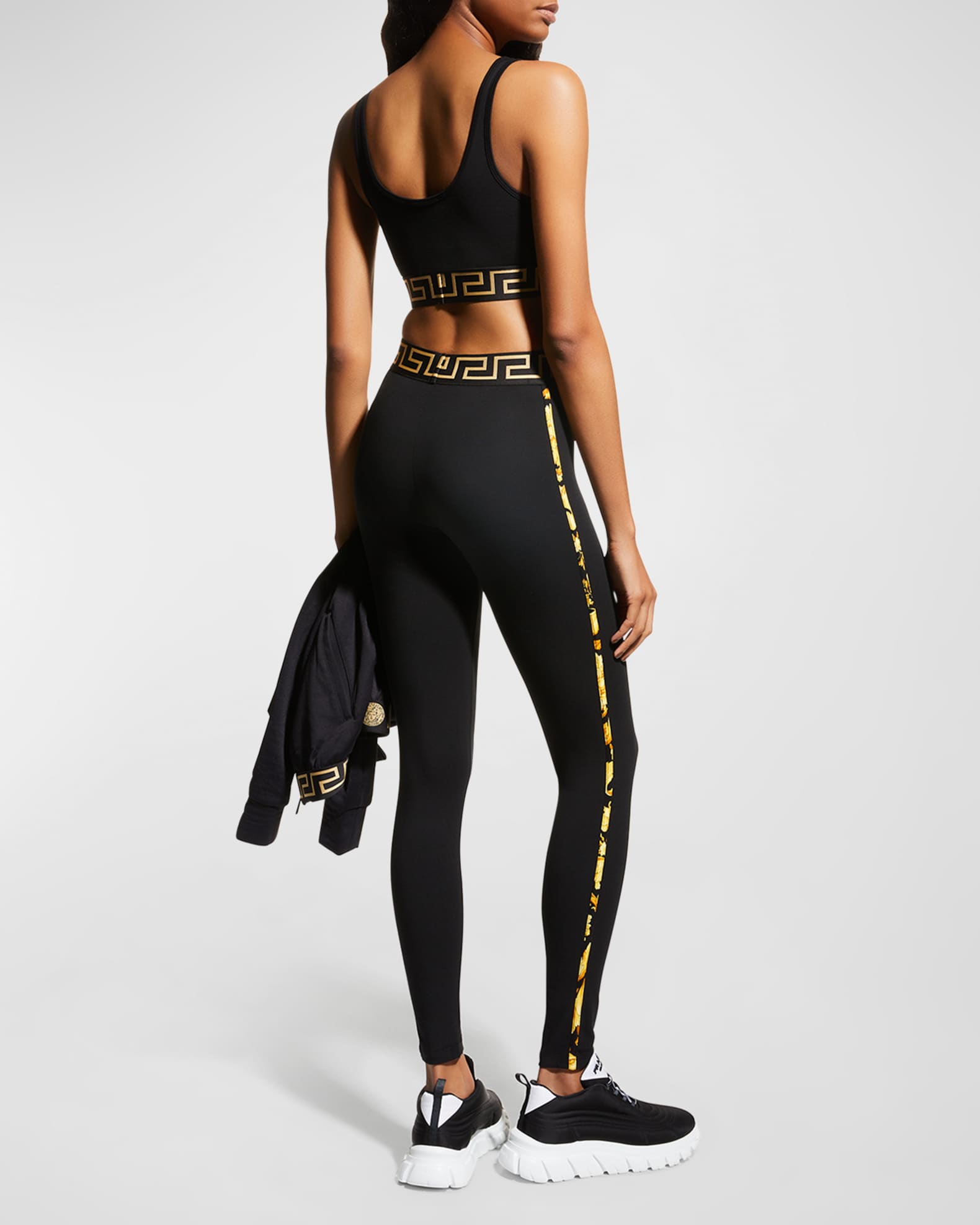 Black Greca-jacquard leggings, Versace