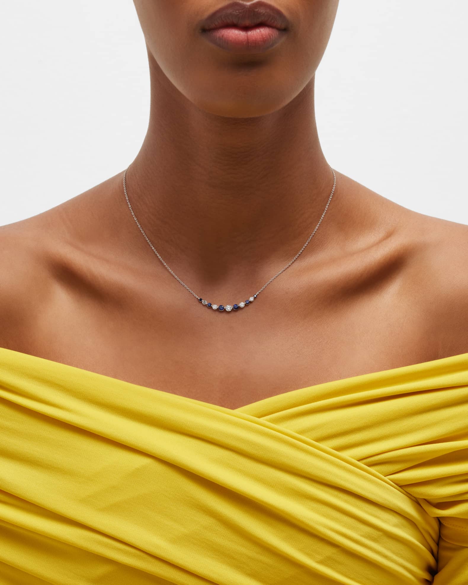 18K White Gold Round Sapphire & Round Diamond GH/SI1 Smiley Necklace 1