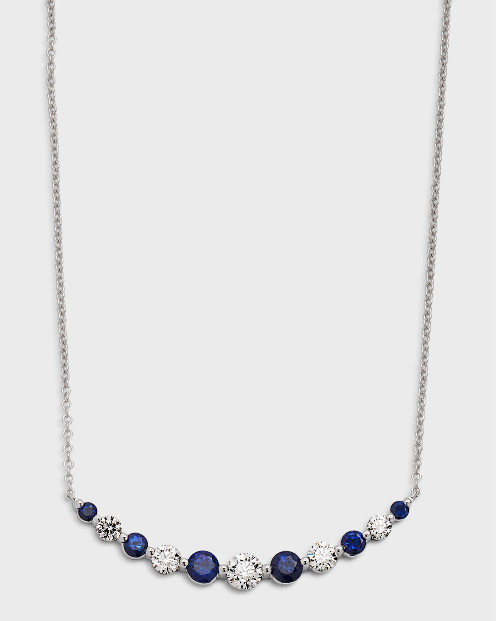 18K White Gold Round Sapphire & Round Diamond GH/SI1 Smiley Necklace 0