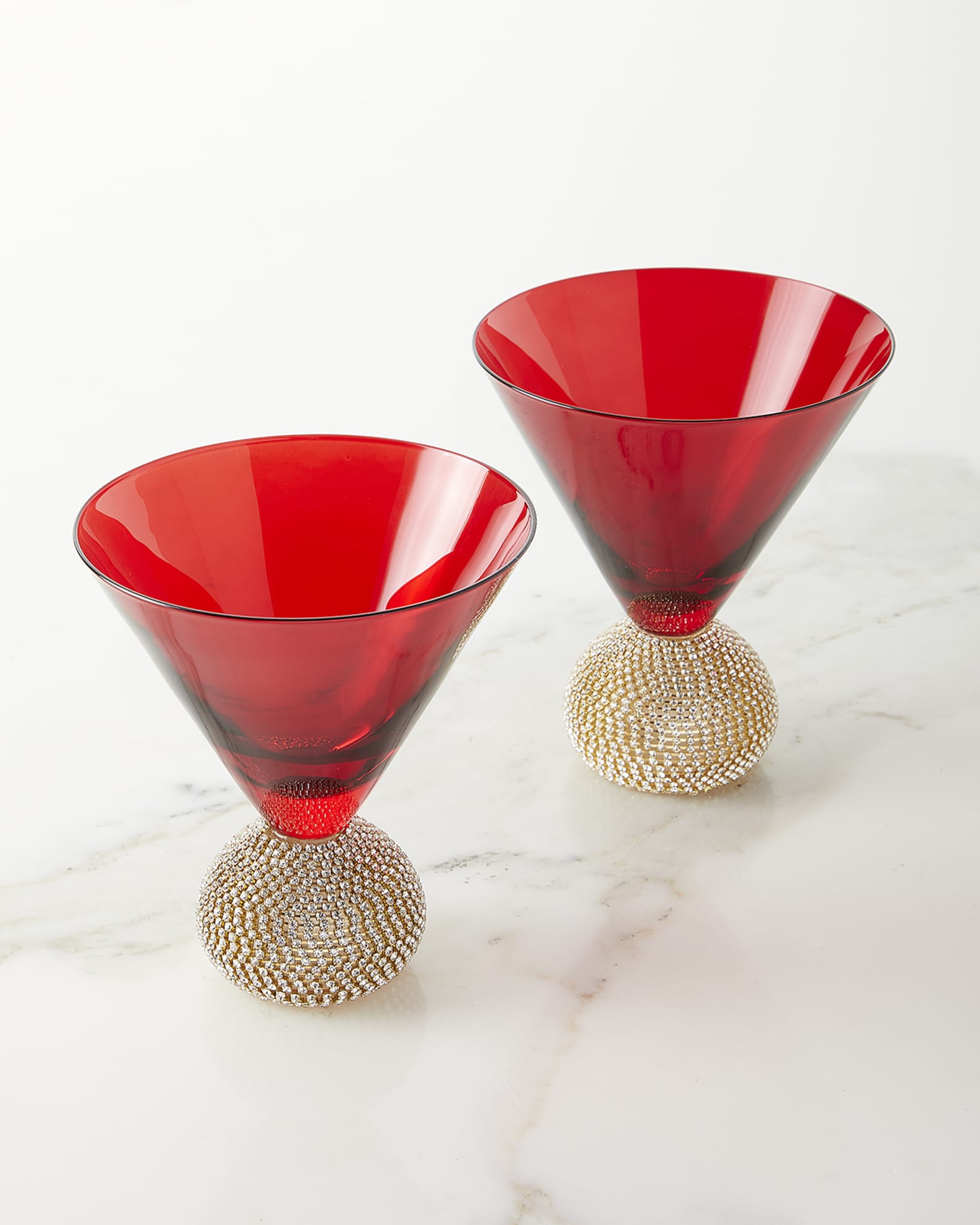 Neiman Marcus Red Gold Bling Martini Glasses, Set of 2 Neiman Marcus