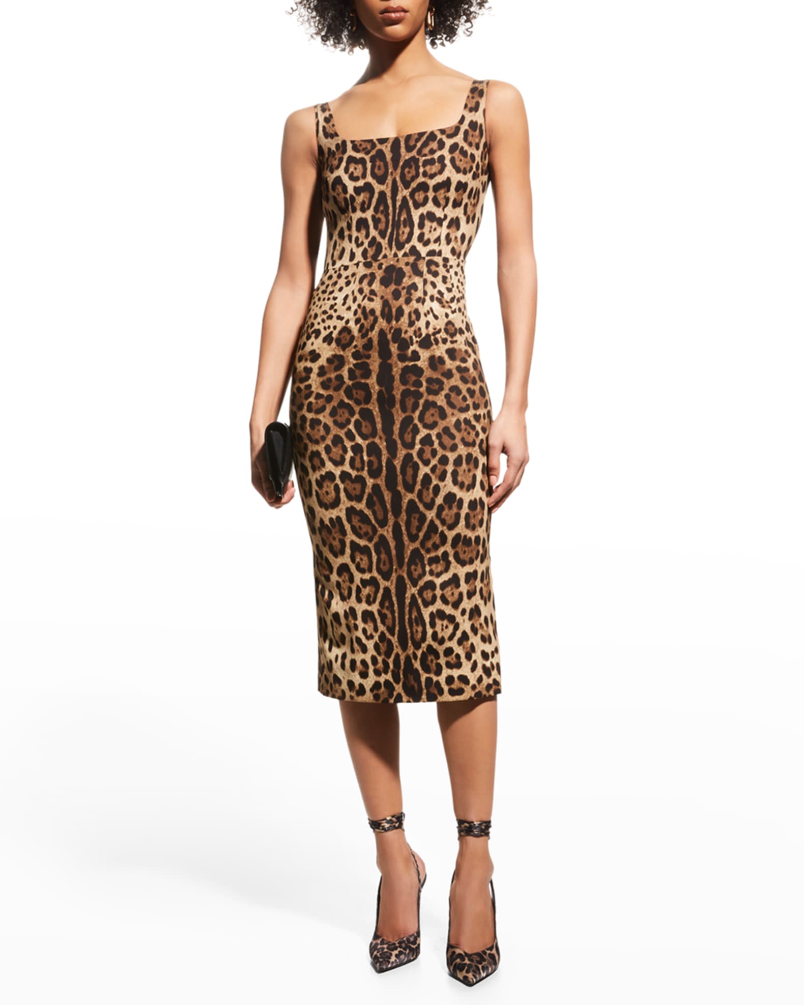 Dolce&Gabbana Leopard-Print Slim Midi Dress | Neiman Marcus