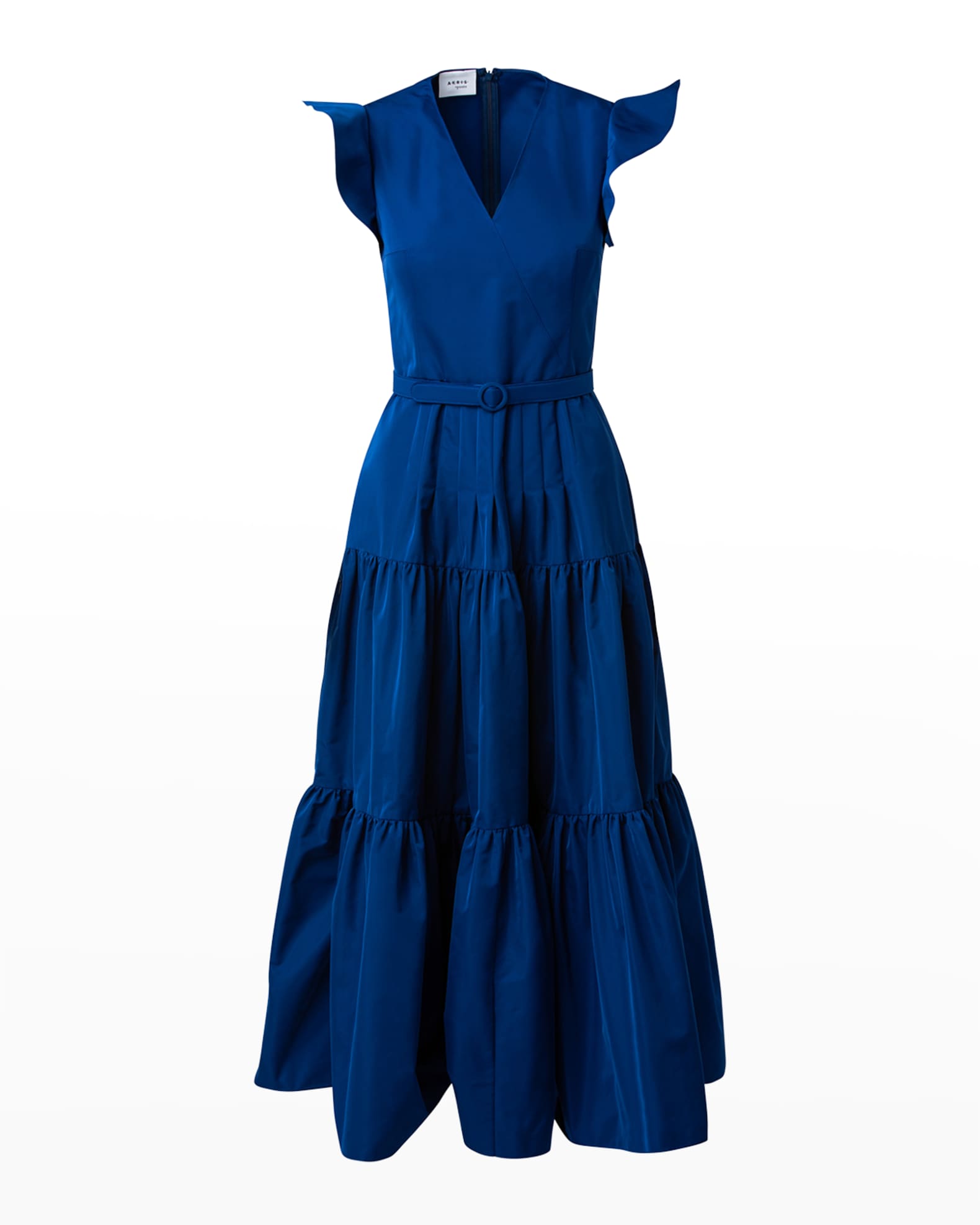 Akris punto Belted Tiered Taffeta Midi Dress | Neiman Marcus