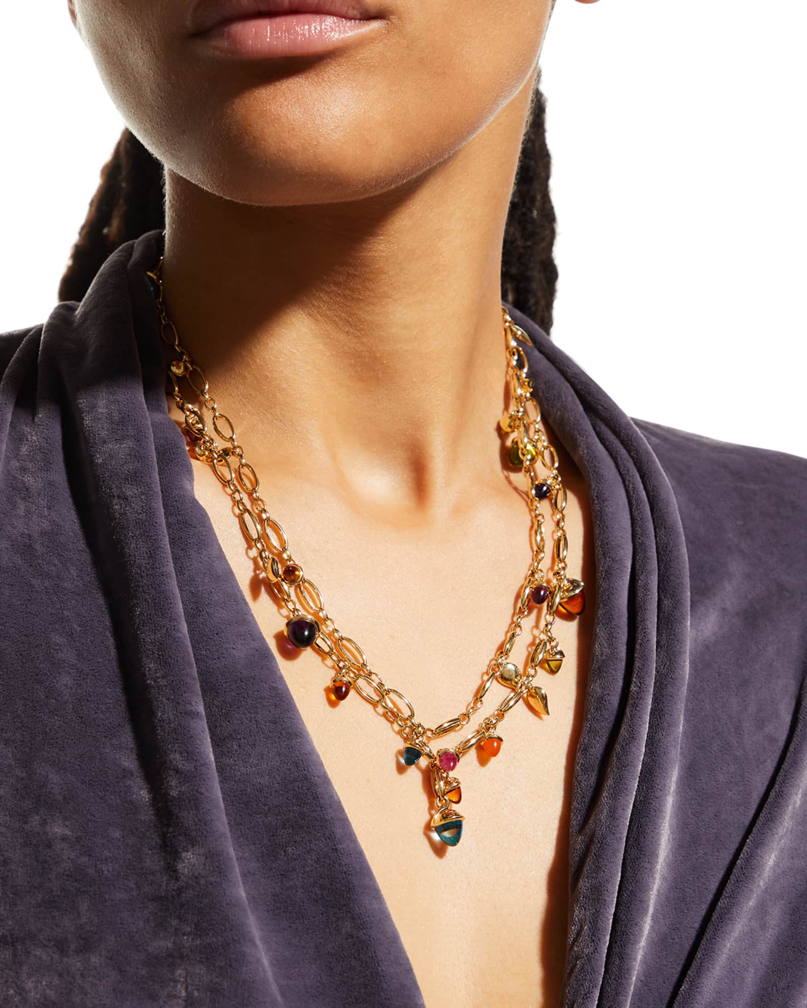 18k Yellow Gold Mikado Candy Necklace with Gemstones 1