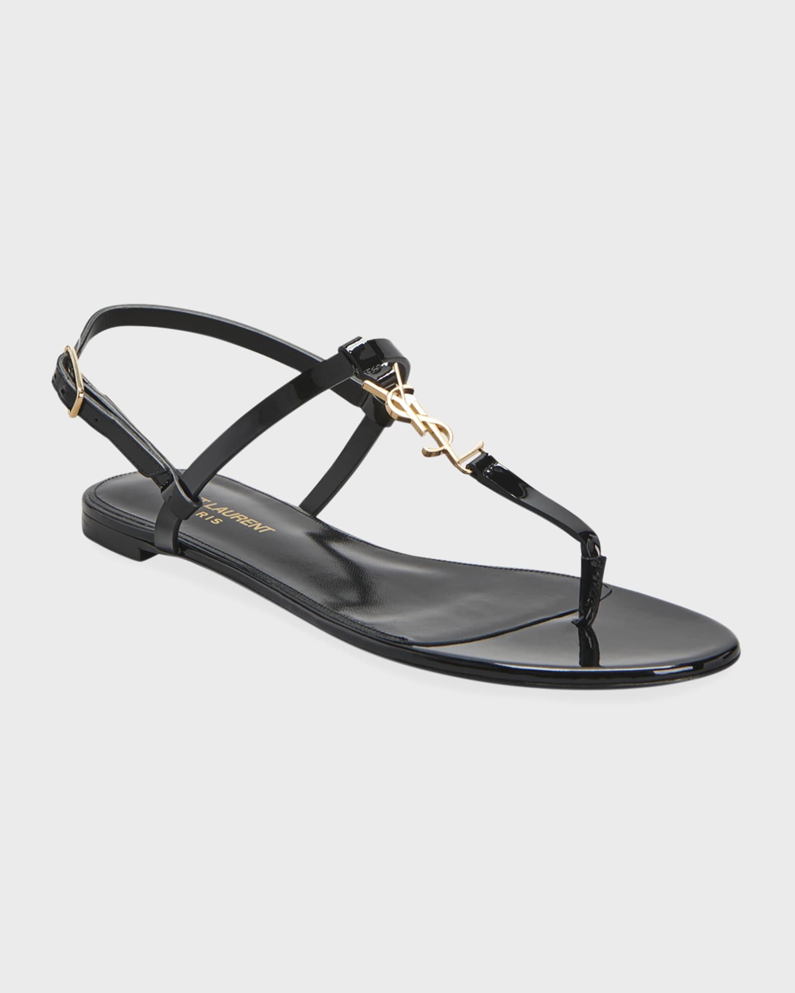 Tribute Nu Pieds 05 leather slides in gold - Saint Laurent