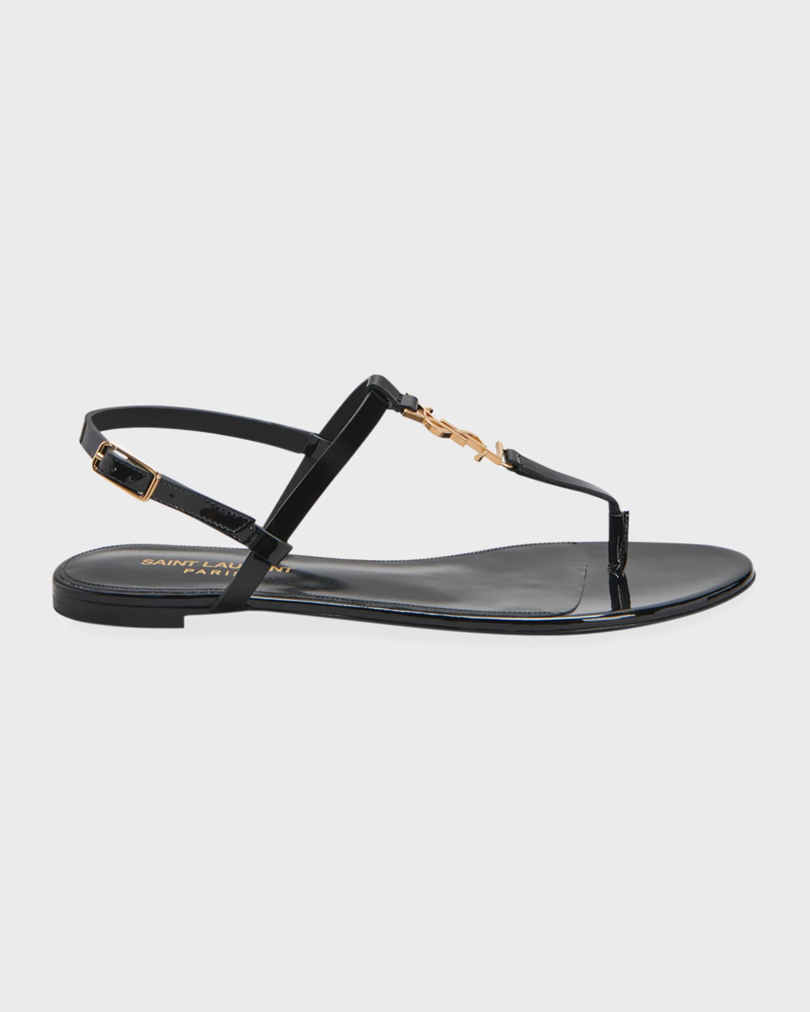 Saint Laurent Cassandra Leather YSL Slingback Sandals | Neiman Marcus