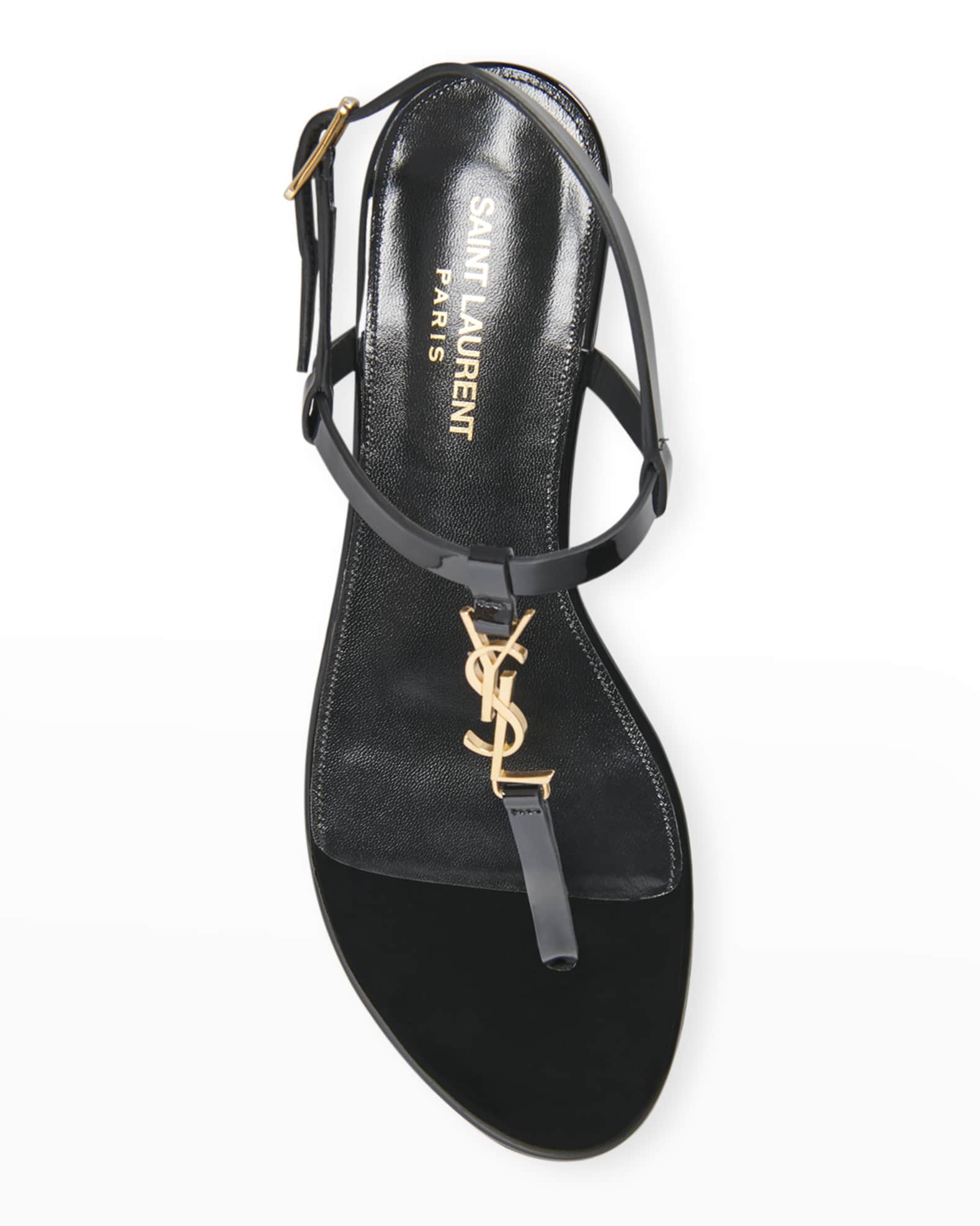 Saint Laurent Cassandra Leather YSL Slingback Sandals | Neiman Marcus