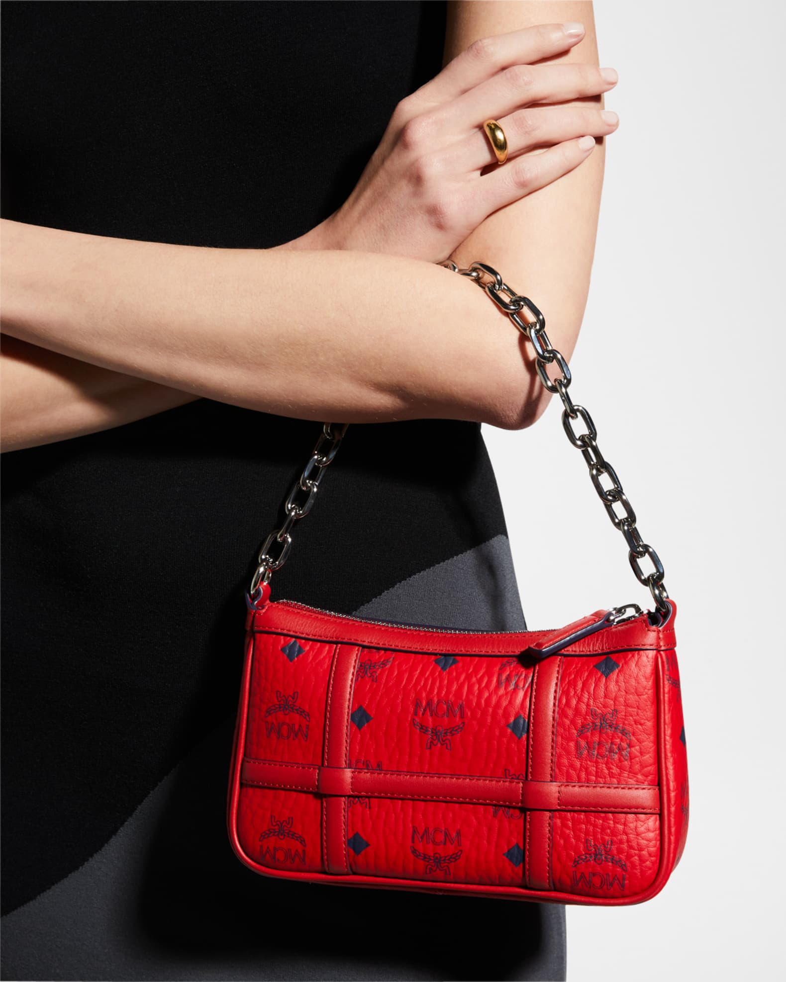 MCM Delmy Visetos Mini Logo Chain Shoulder Bag Neiman Marcus