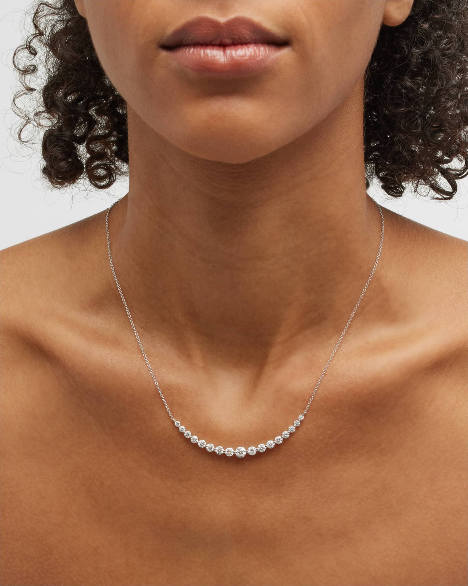 18k White Gold 17 Round Diamond Smiley Bar Necklace, 16"L, 2.49tcw 1