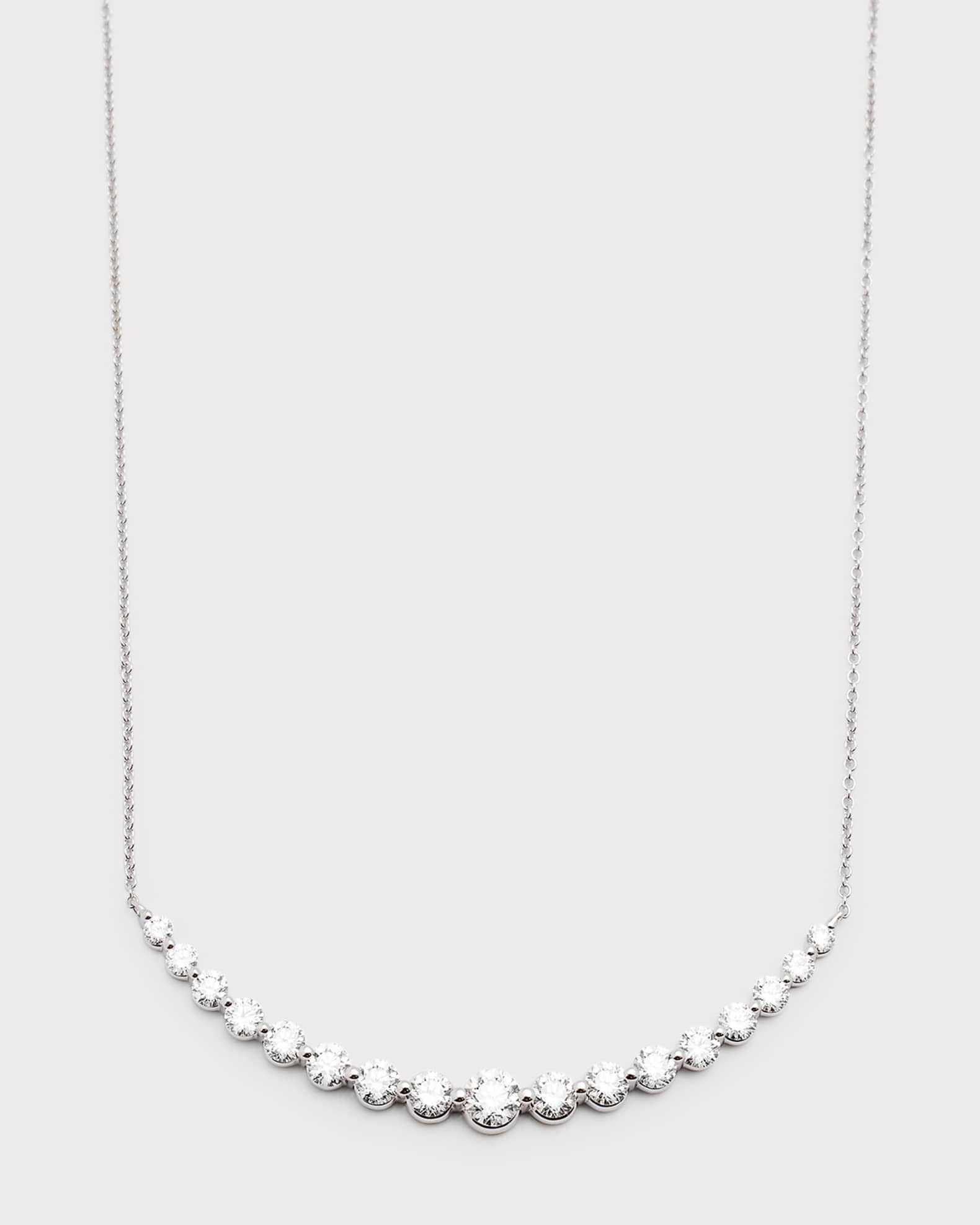 18k White Gold 17 Round Diamond Smiley Bar Necklace, 16"L, 2.49tcw 0