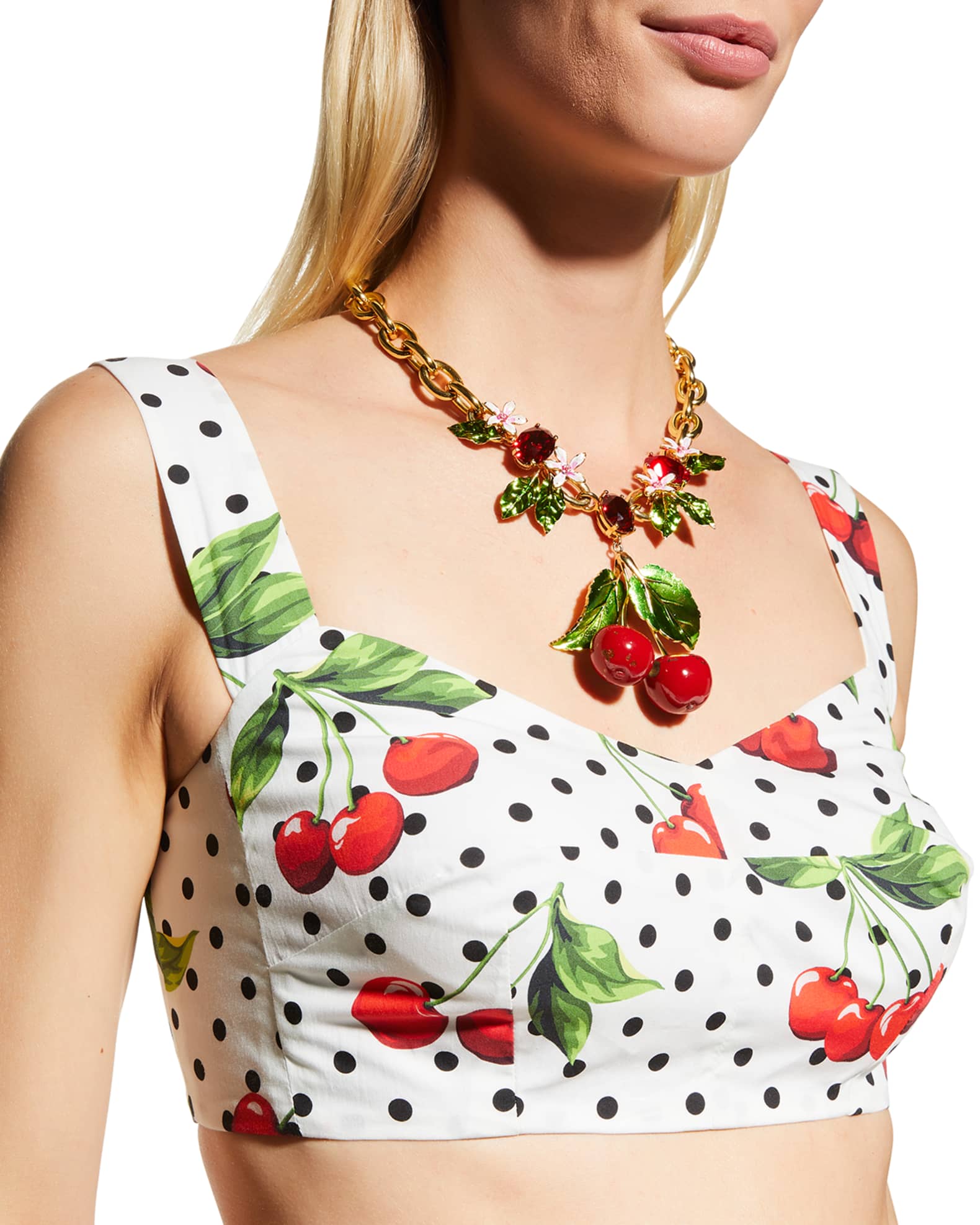●Dolce&Gabbana●Cherry sprint トップ Dolce & Gabbana cherry-print bustier-style Crop Top | White