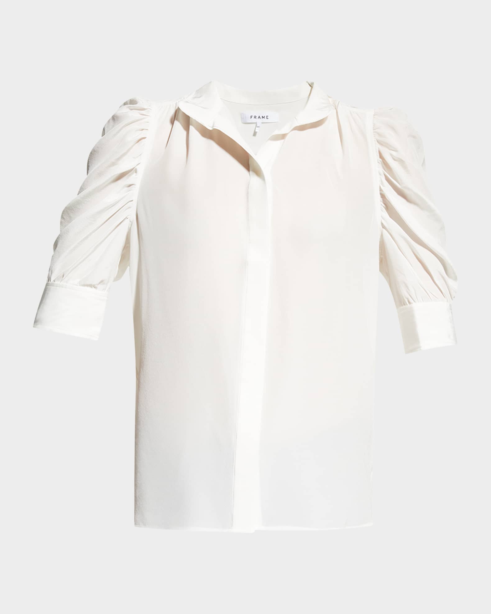 FRAME Gillian Silk Collared Puff-Sleeve Top