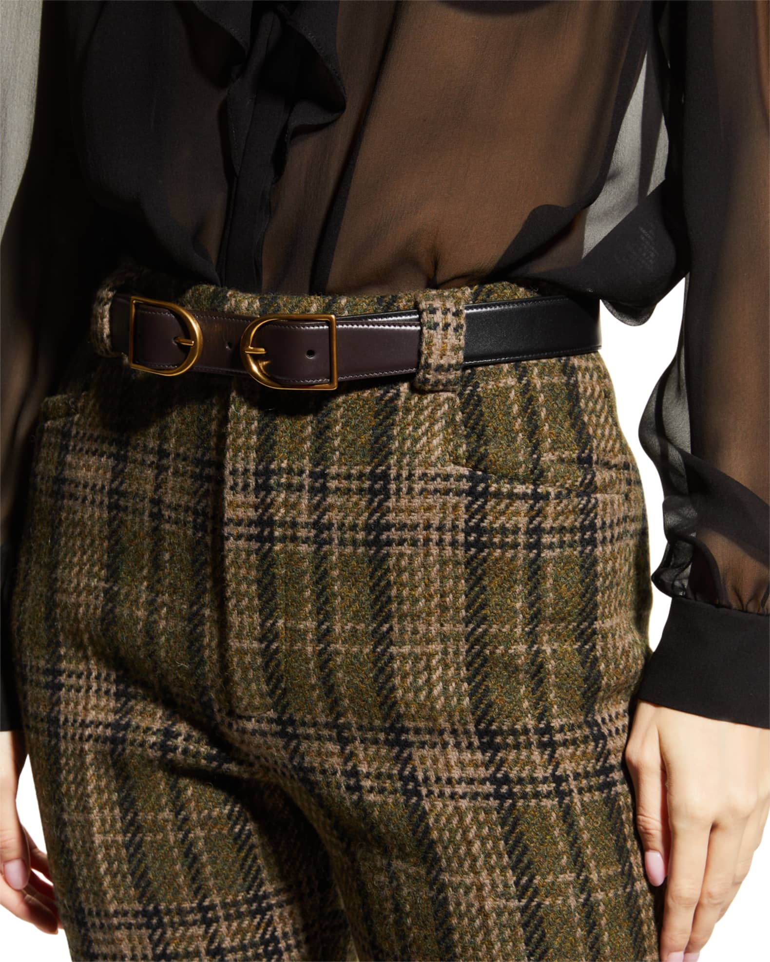 Saint Laurent Double Buckle Leather Belt