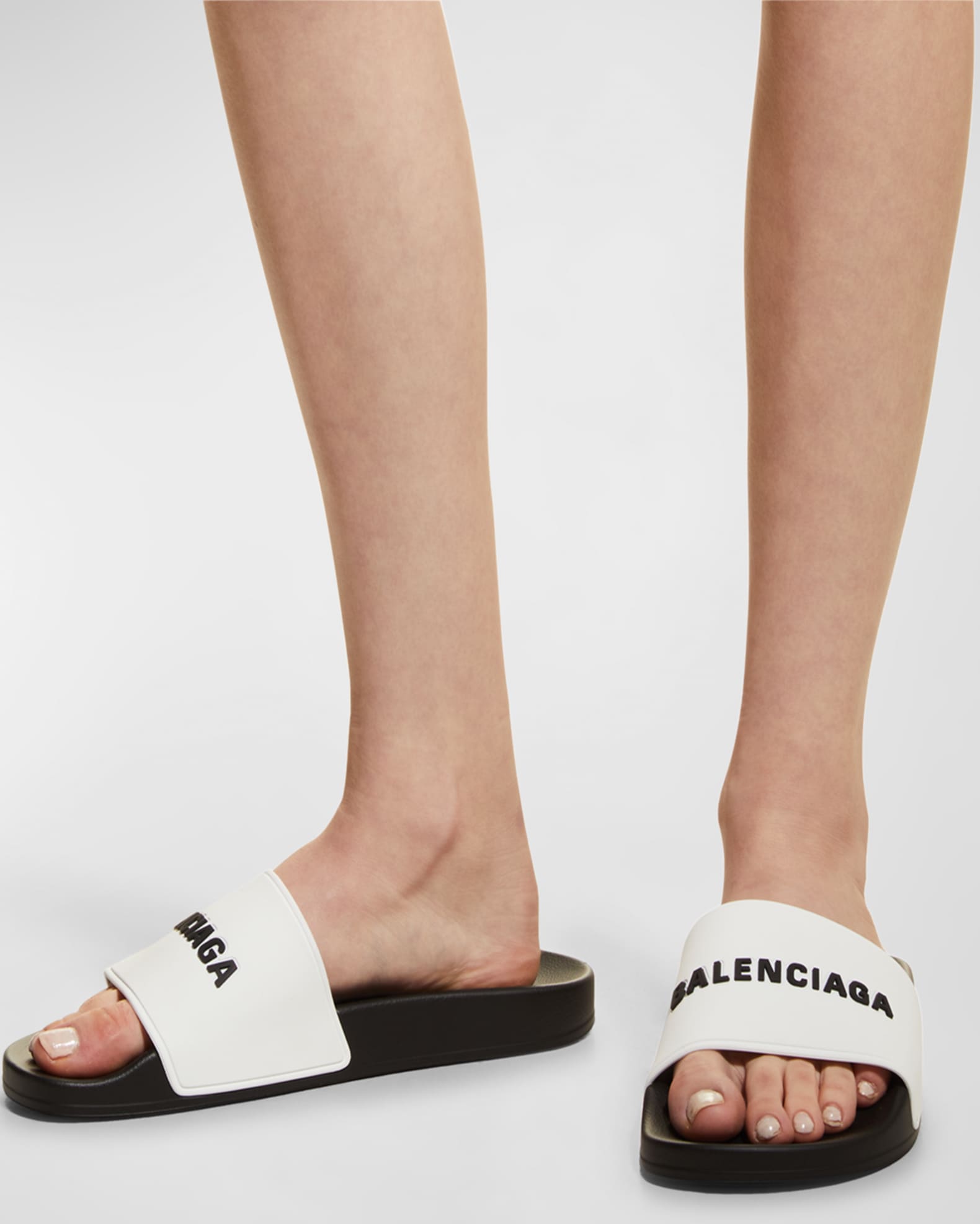 Balenciaga Birublo Bicolor Logo Pool Sandals | Neiman Marcus