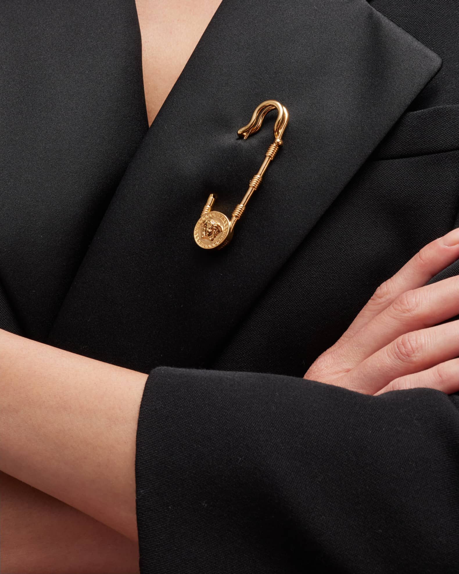 Versace safety pin brooch new arrivals