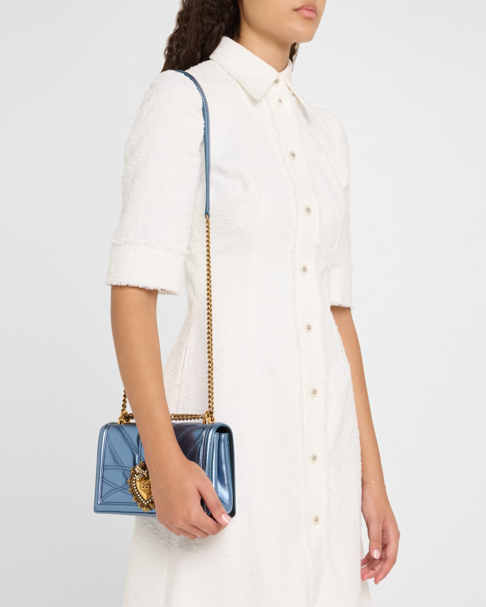 Dolce&Gabbana Devotion Medium Quilted Metallic Chain Shoulder Bag