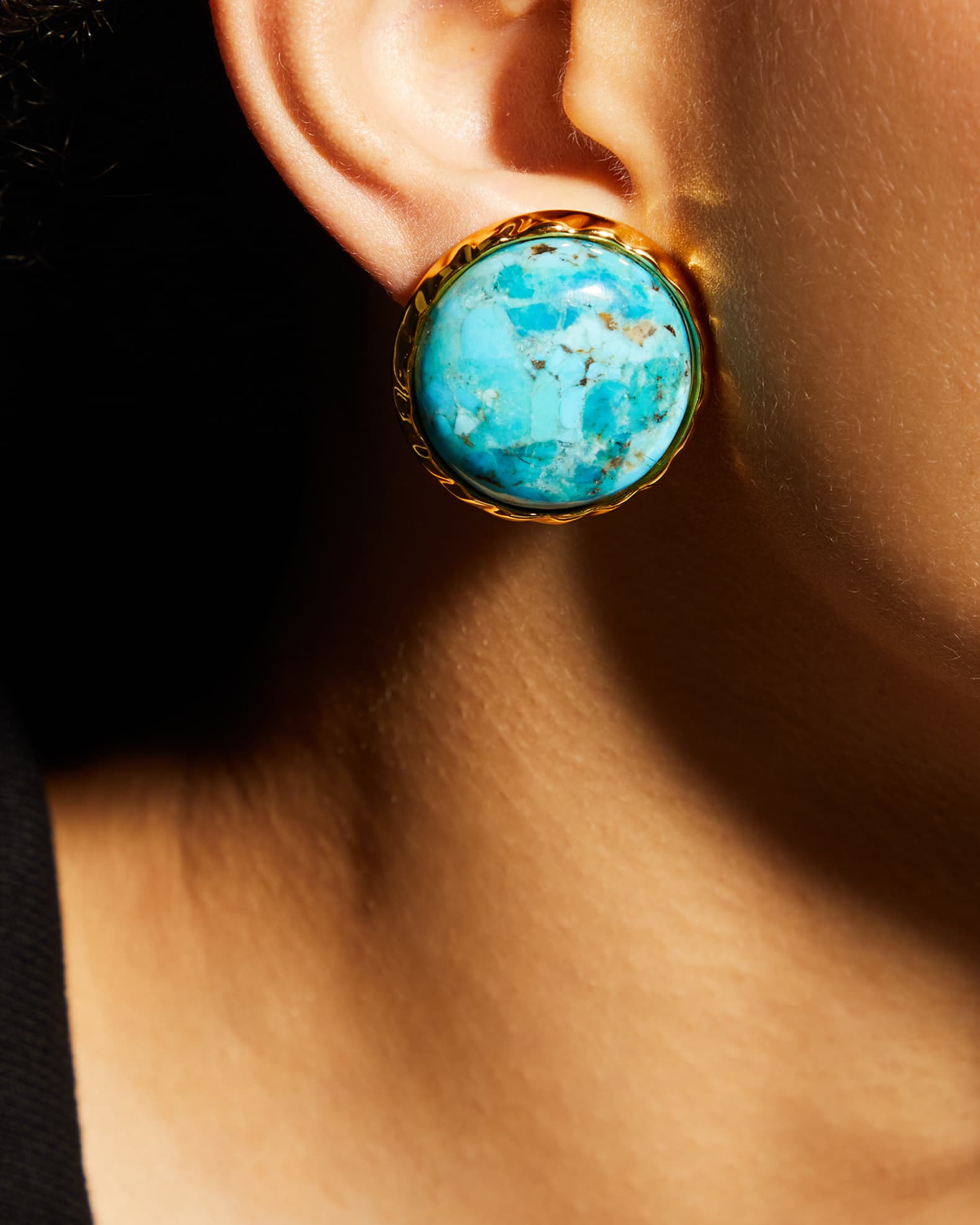 Turquoise Bezel Clip Back Earrings 1
