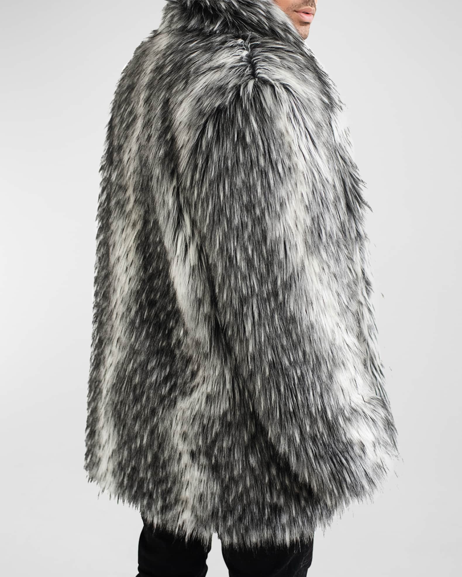 Luxury Men Real Full Pet Silver Fox Fur Overcoat Natural Fur Shawl Collar  Jacket