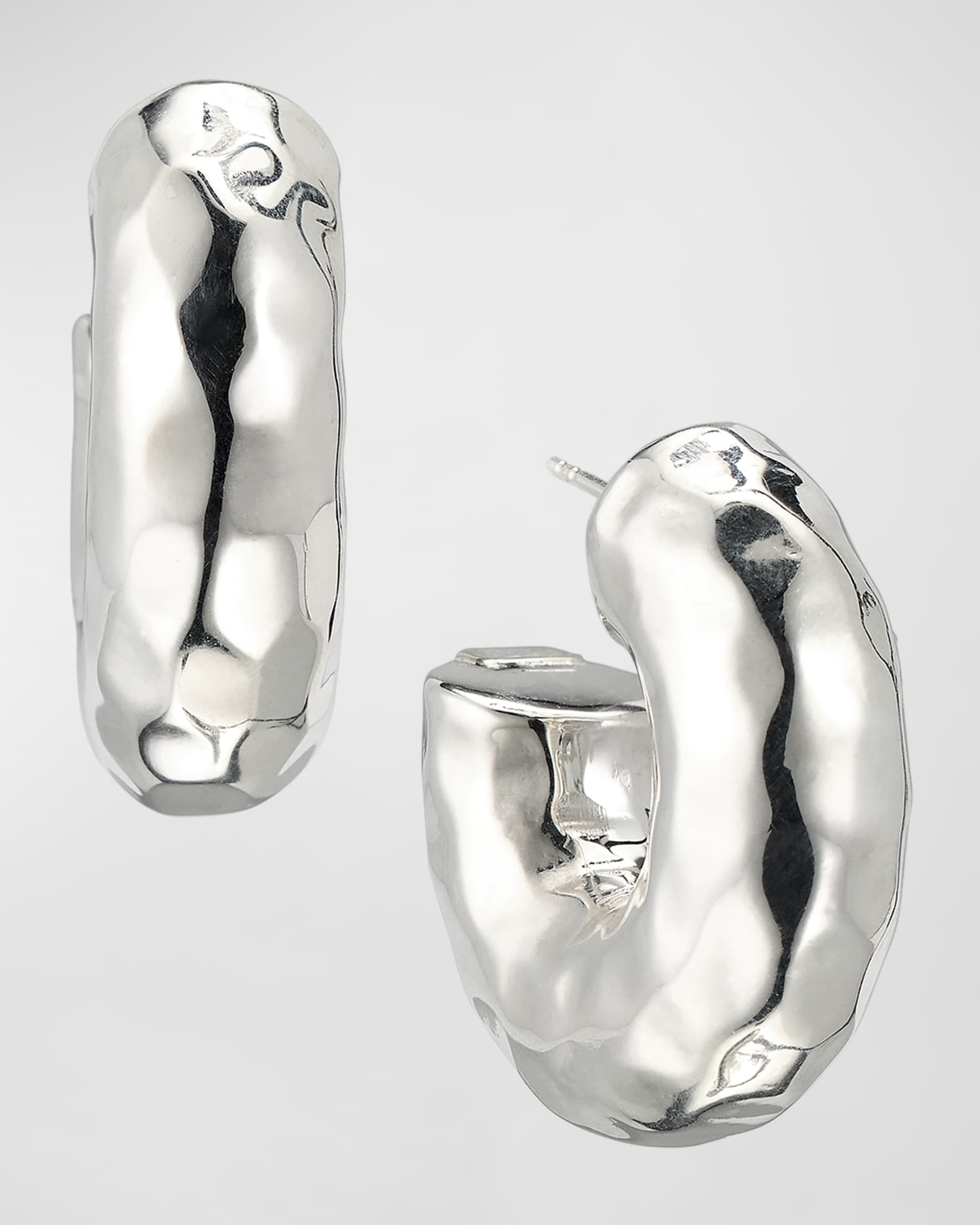 Thick Hammered Round Hoop Earrings in Sterling Silver 0