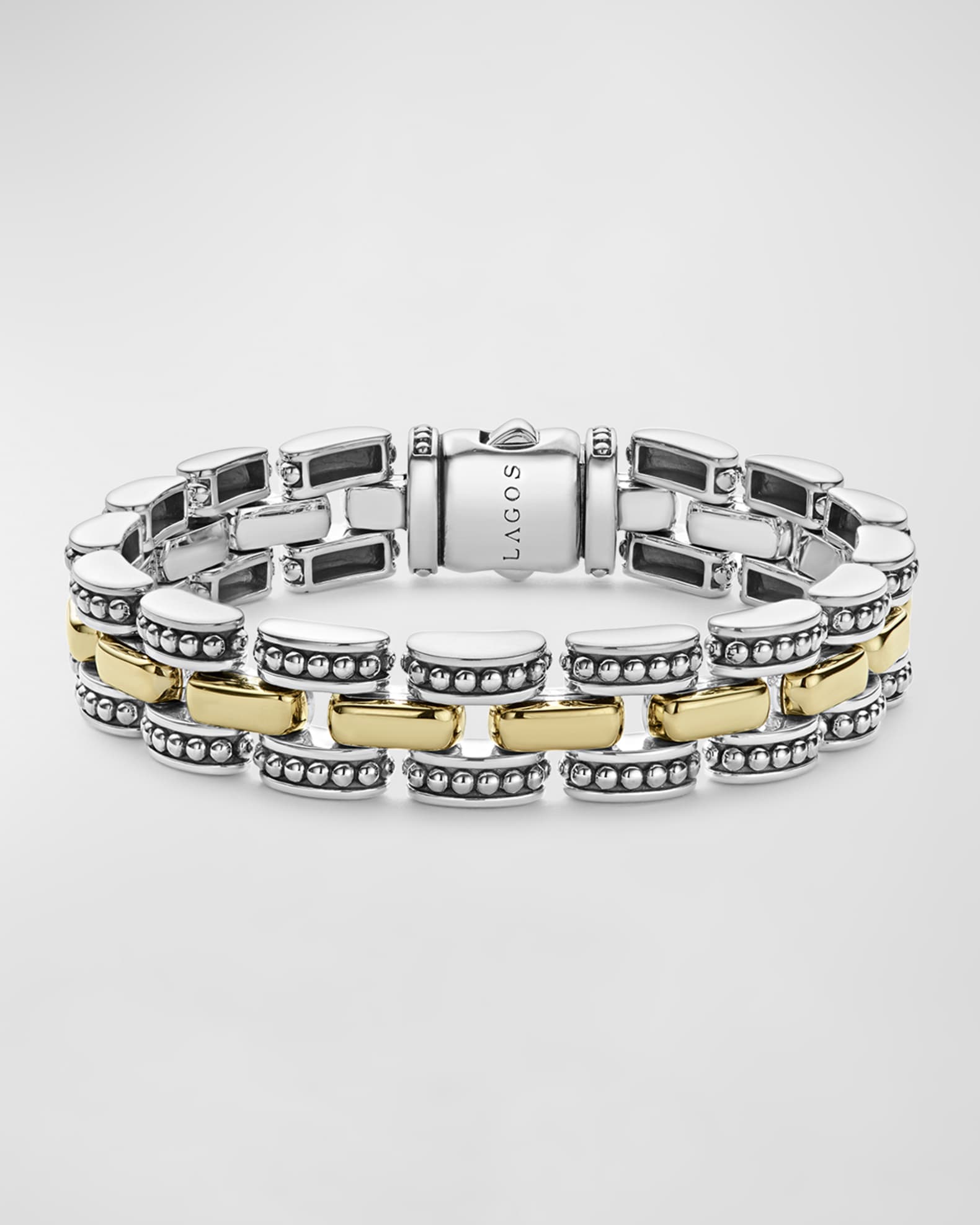 LAGOS High Bar Two-Tone 12mm Link Bracelet, 6-8"L