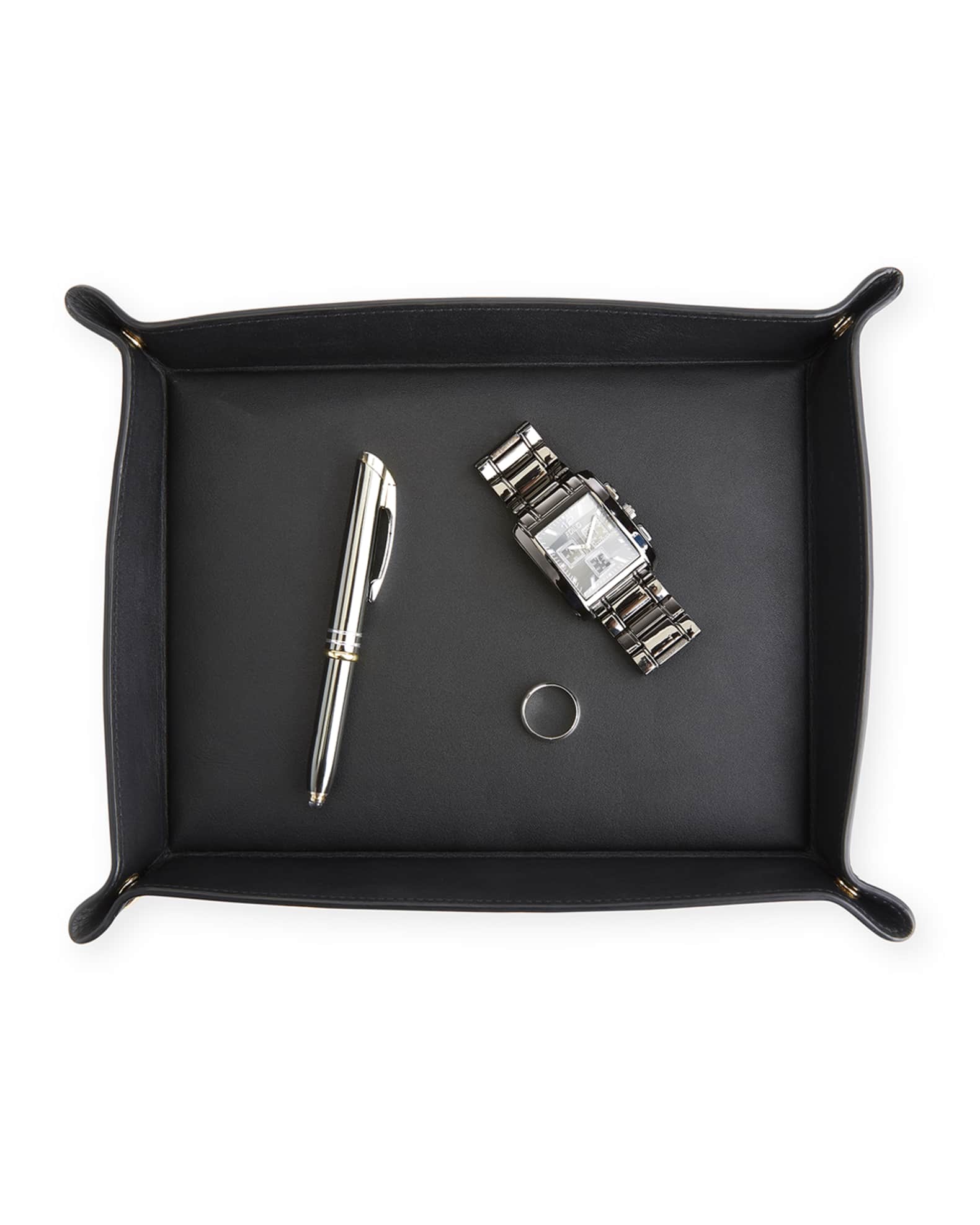 Monogrammed Large Catchall Leather Valet Tray 1
