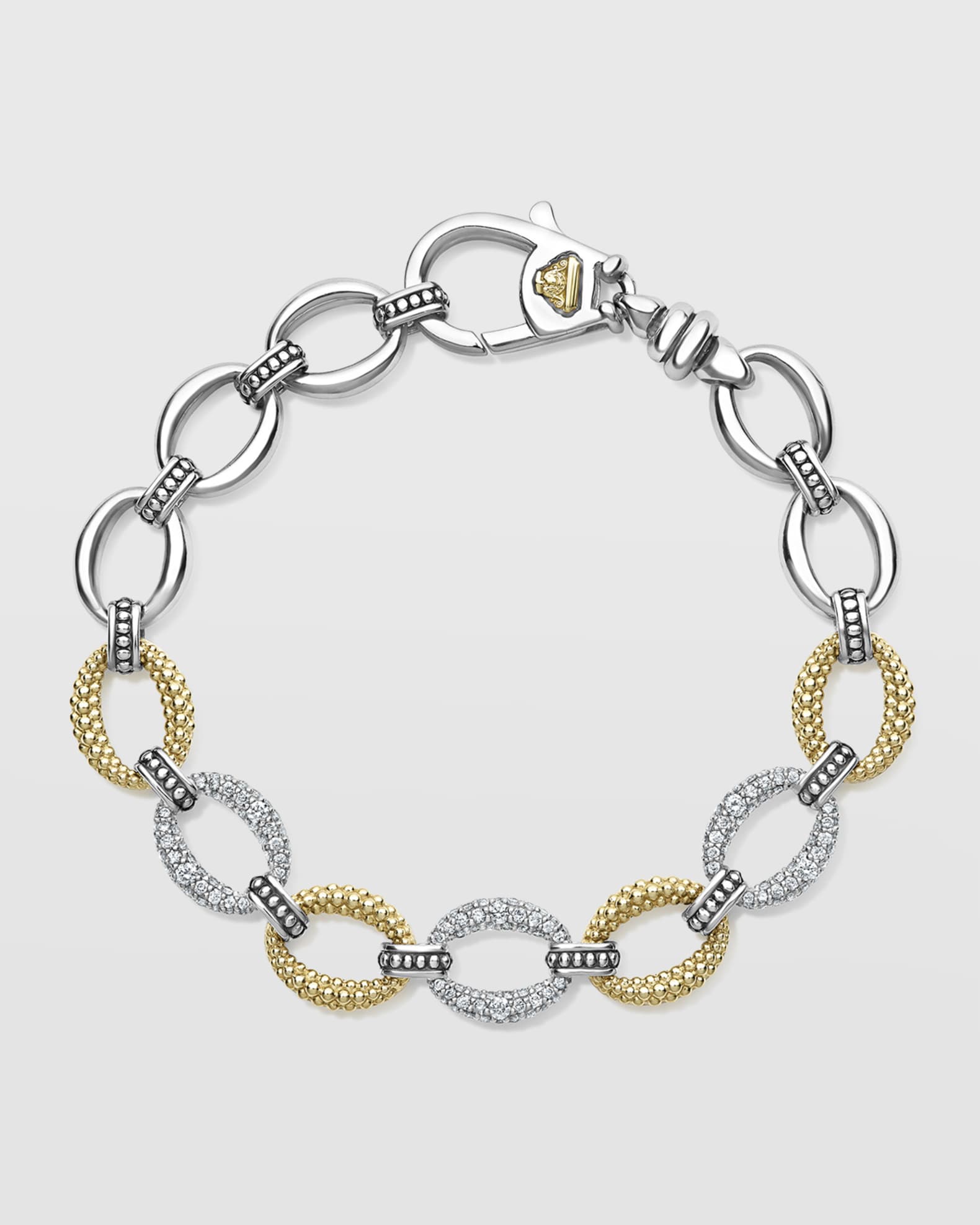LAGOS Caviar Lux TwoTone Three Pave Diamond Station Oval Link Bracelet