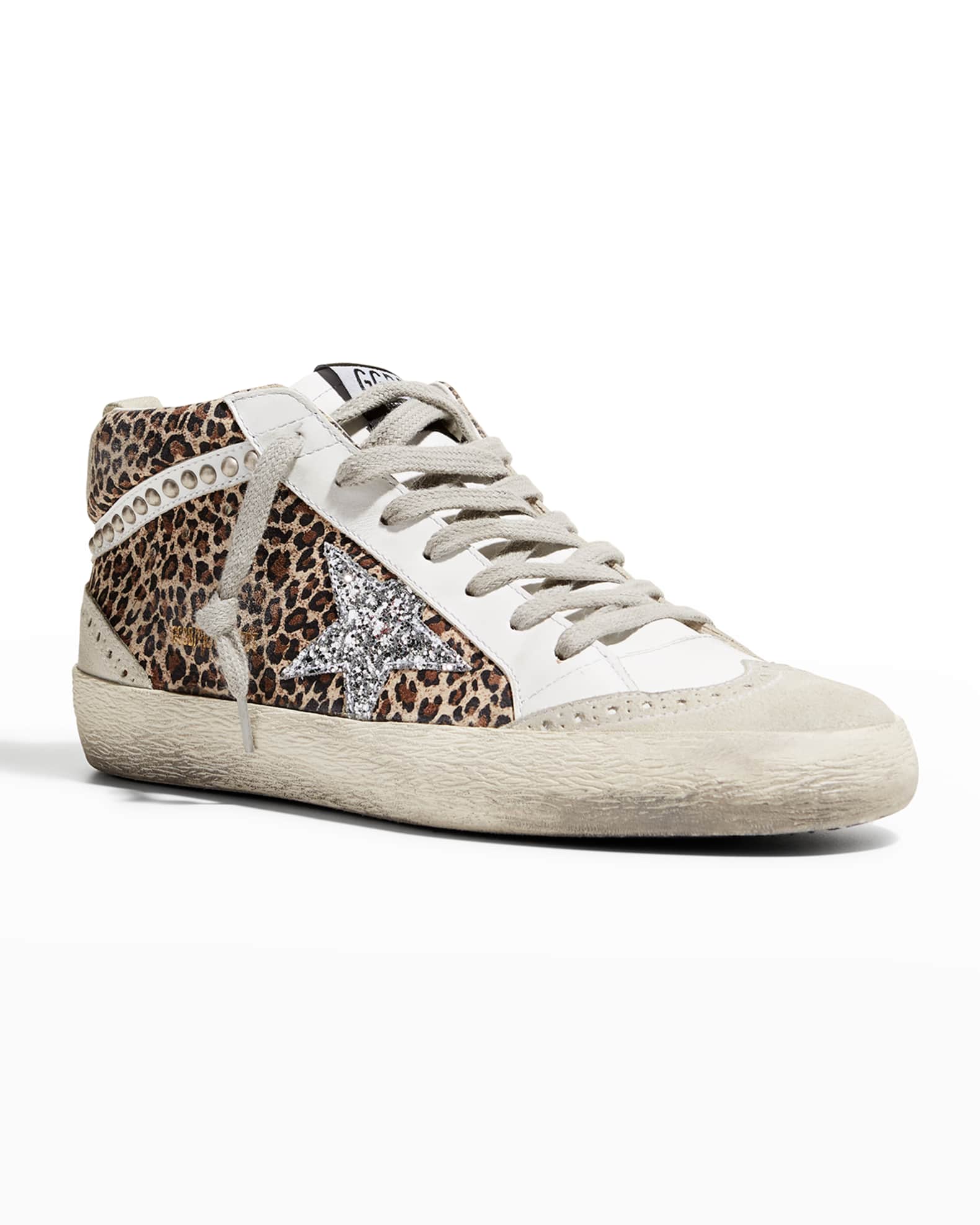 Golden Goose Midstar Leopard-Print Stud Sneakers | Neiman Marcus