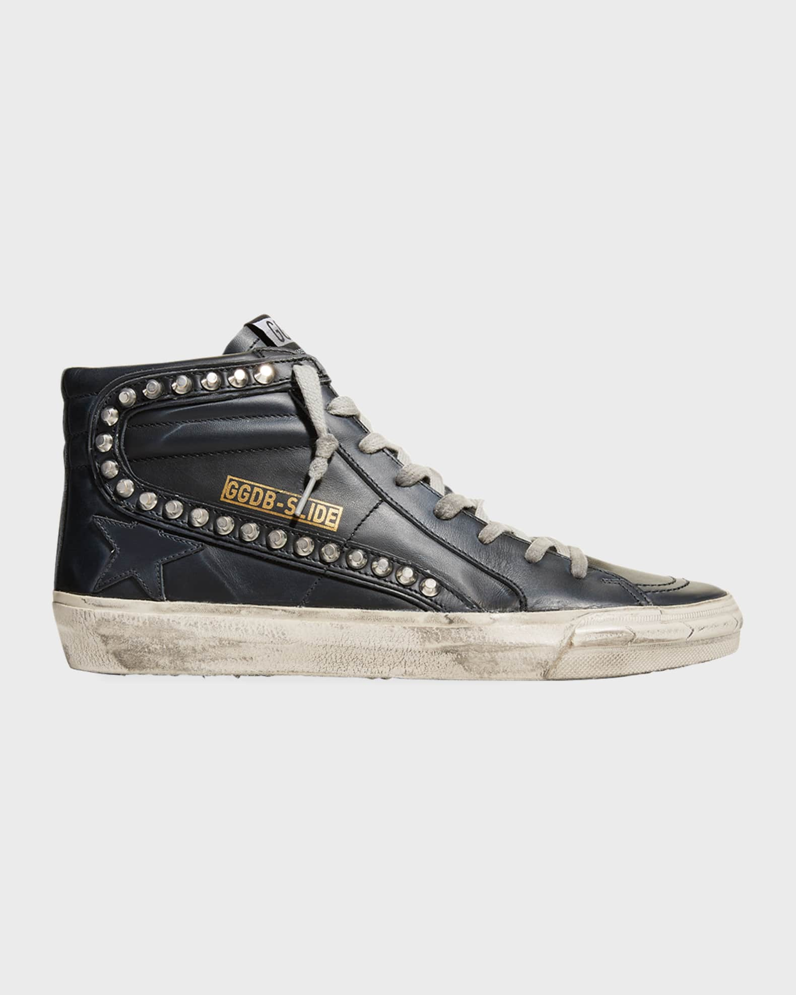 Slide Mid-Top Leather Stud Sneakers