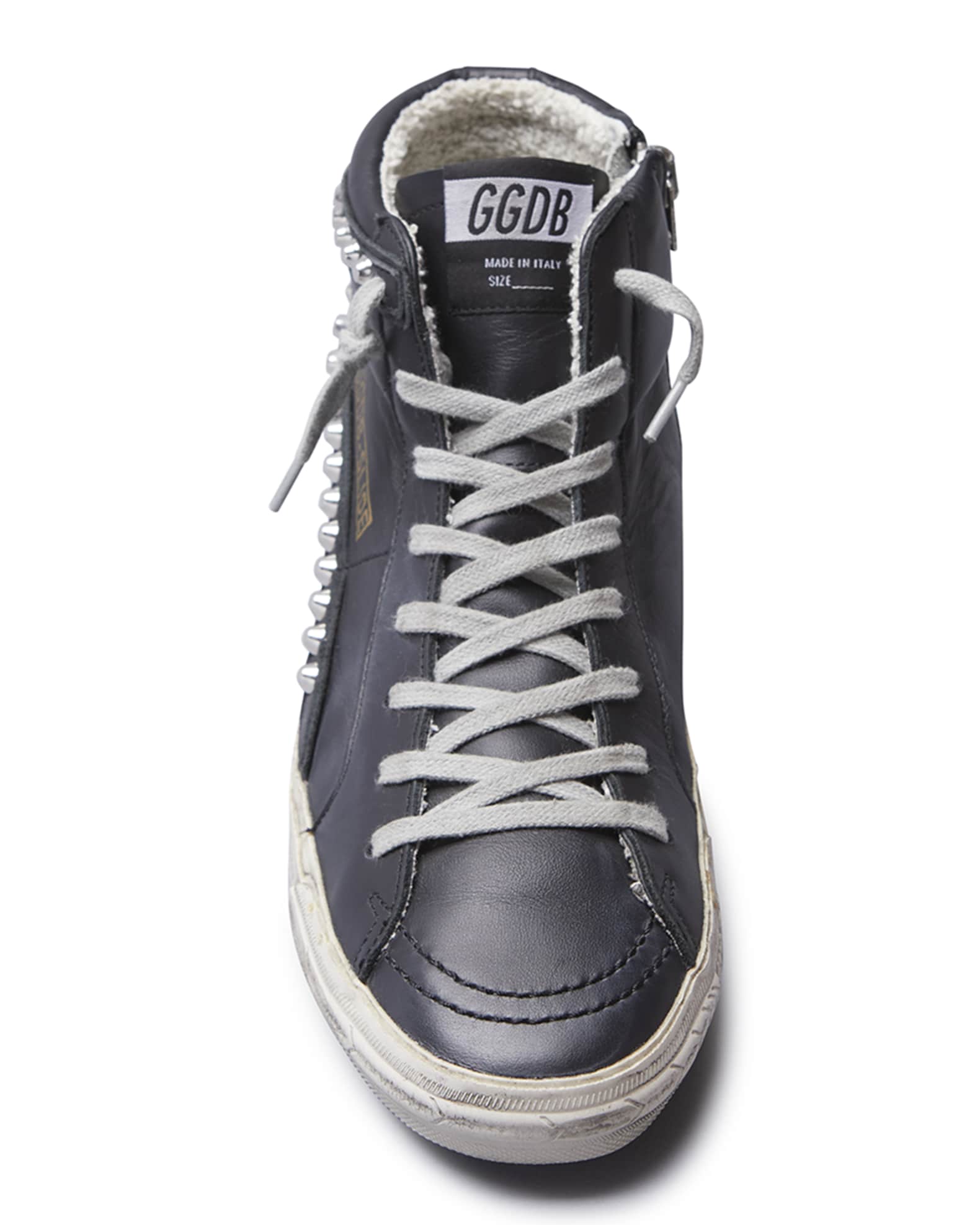 Golden Goose Slide Mid-Top Leather Stud Sneakers | Neiman Marcus