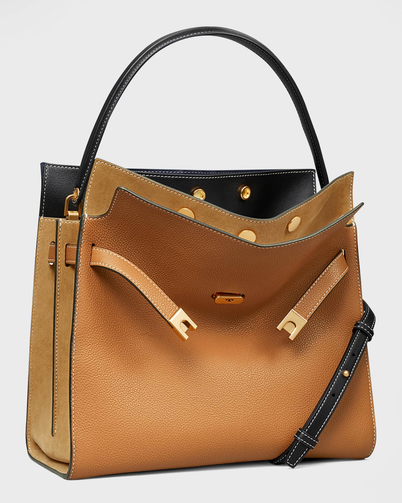 トートバッグ TORY BURCH Caramel Leather Lee Radziwill Handbag Tory Burch Lee Radziwill Pebbled Leather Double Bag | Neiman