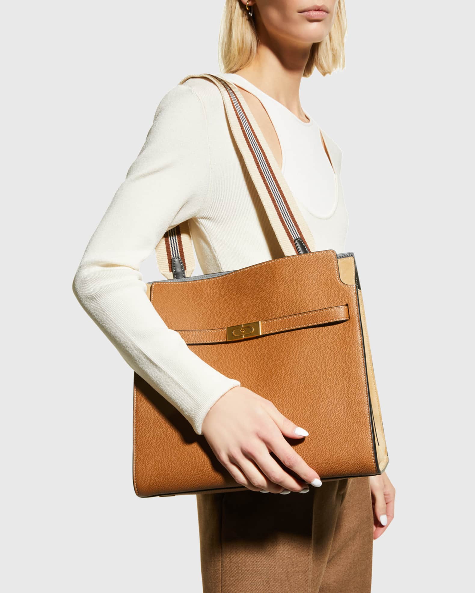 トートバッグ TORY BURCH Caramel Leather Lee Radziwill Handbag Tory Burch Lee Radziwill Pebbled Leather Double Bag | Neiman