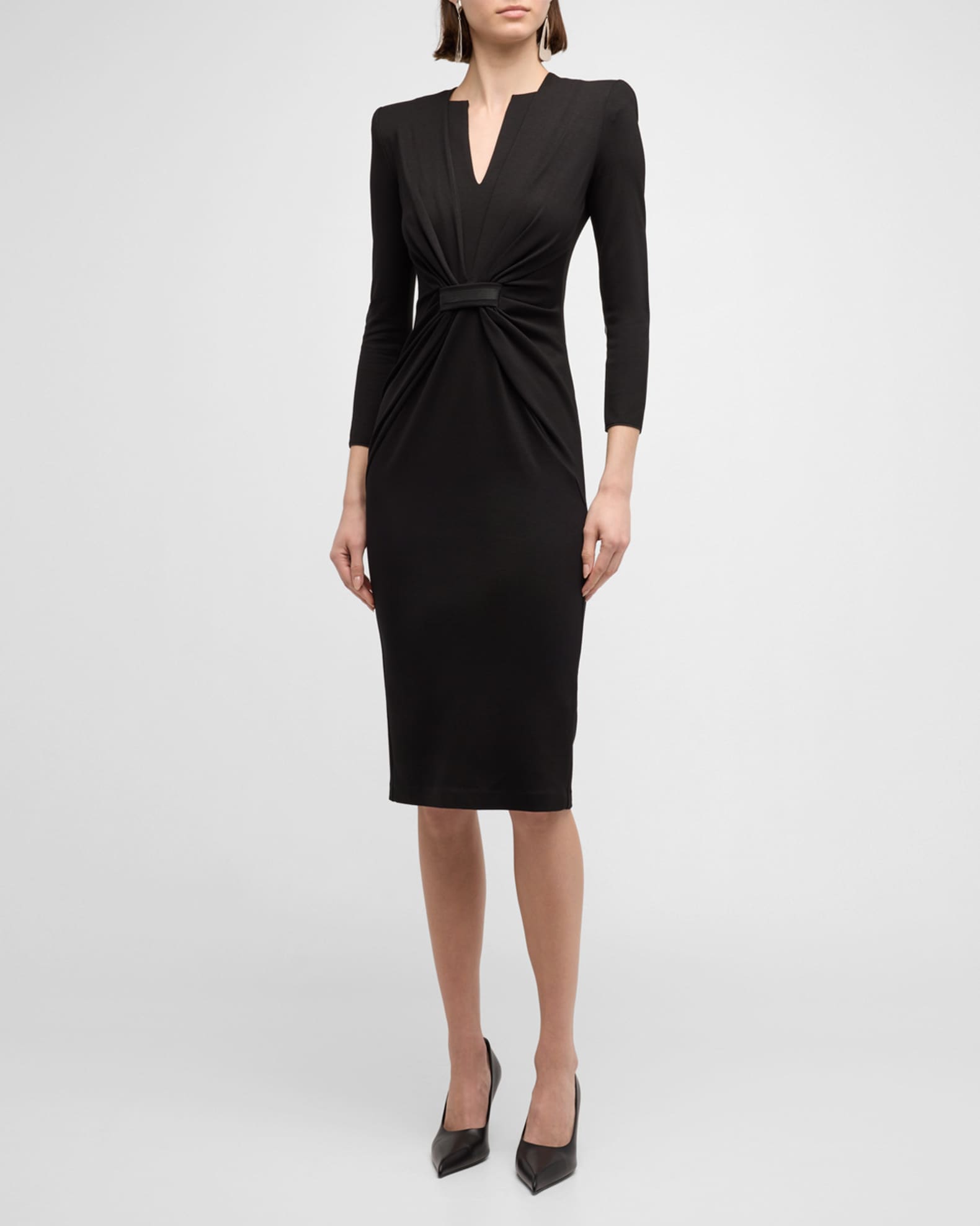 Giorgio Armani Draped Milano Stitch Midi Dress | Neiman Marcus