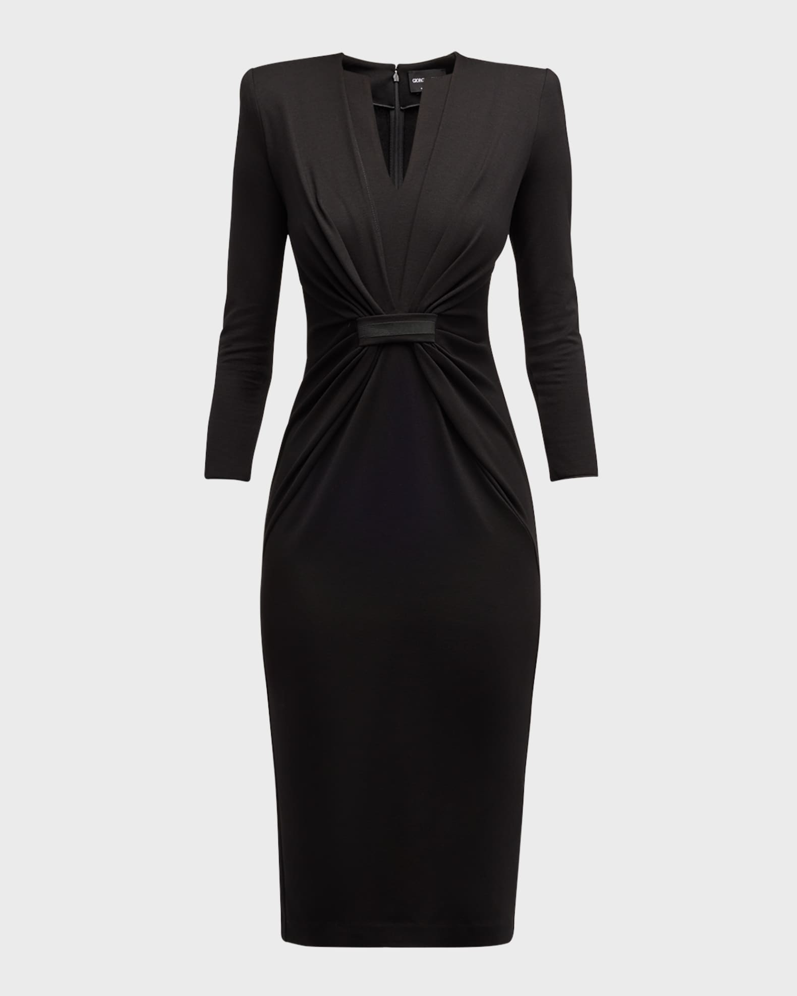 Giorgio Armani Draped Milano Stitch Midi Dress | Neiman Marcus