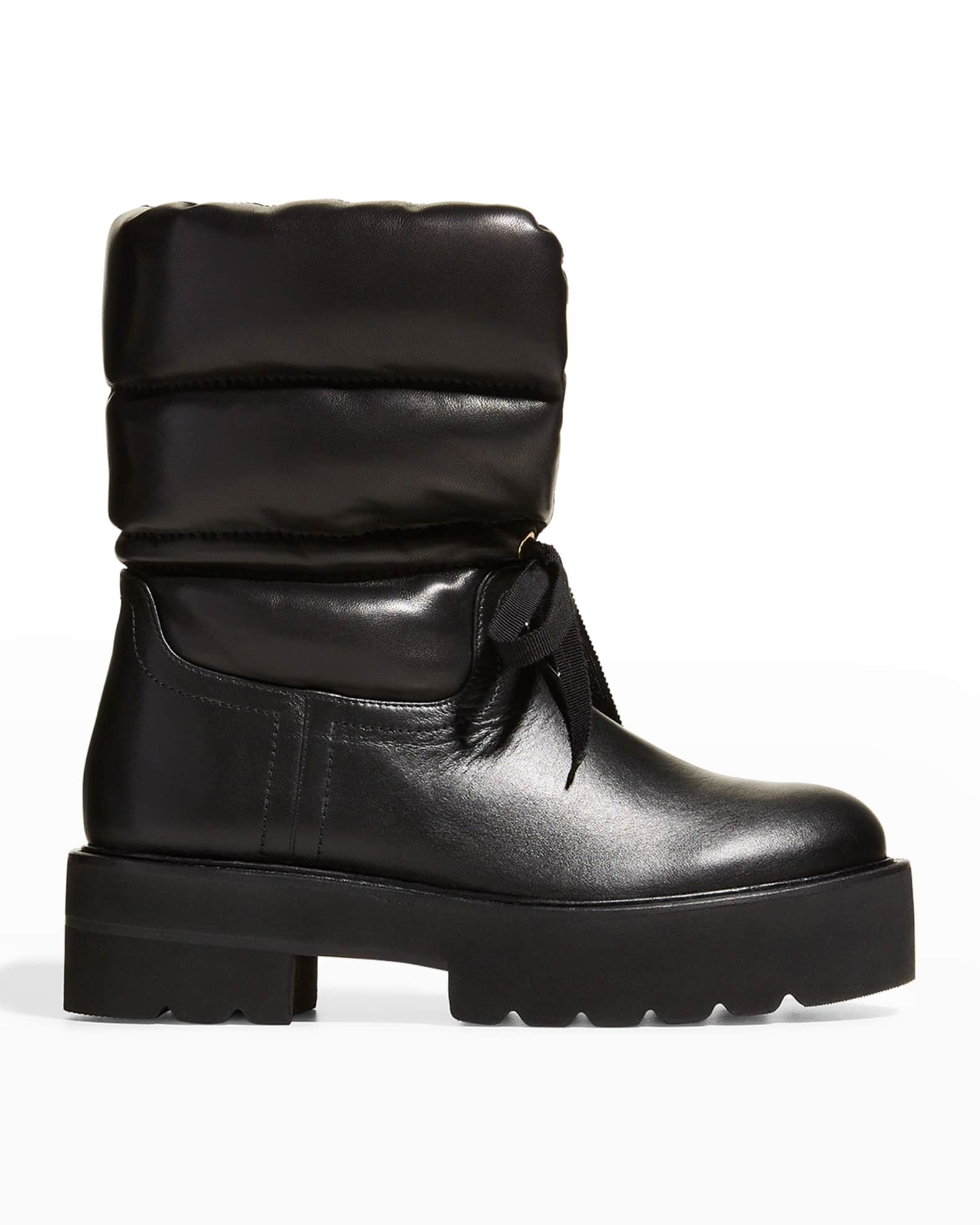 Stuart Weitzman Tyler Ultralift Puffy Leather Snow Booties | Neiman Marcus