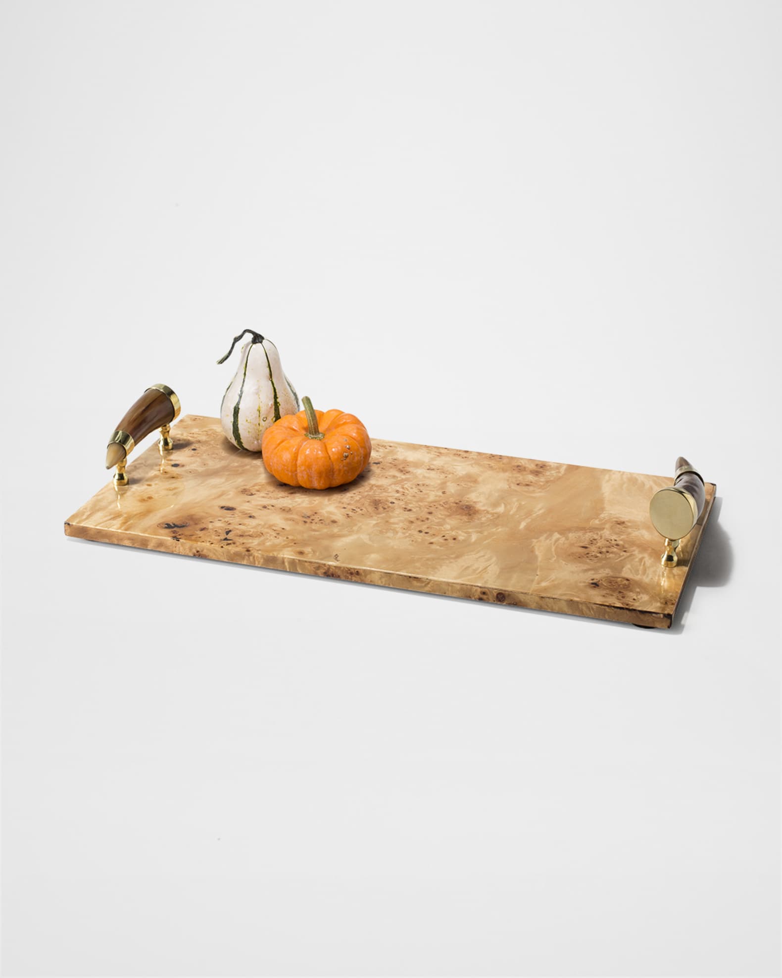 Burl Veneer Large Serving Board With Horn Handles 1