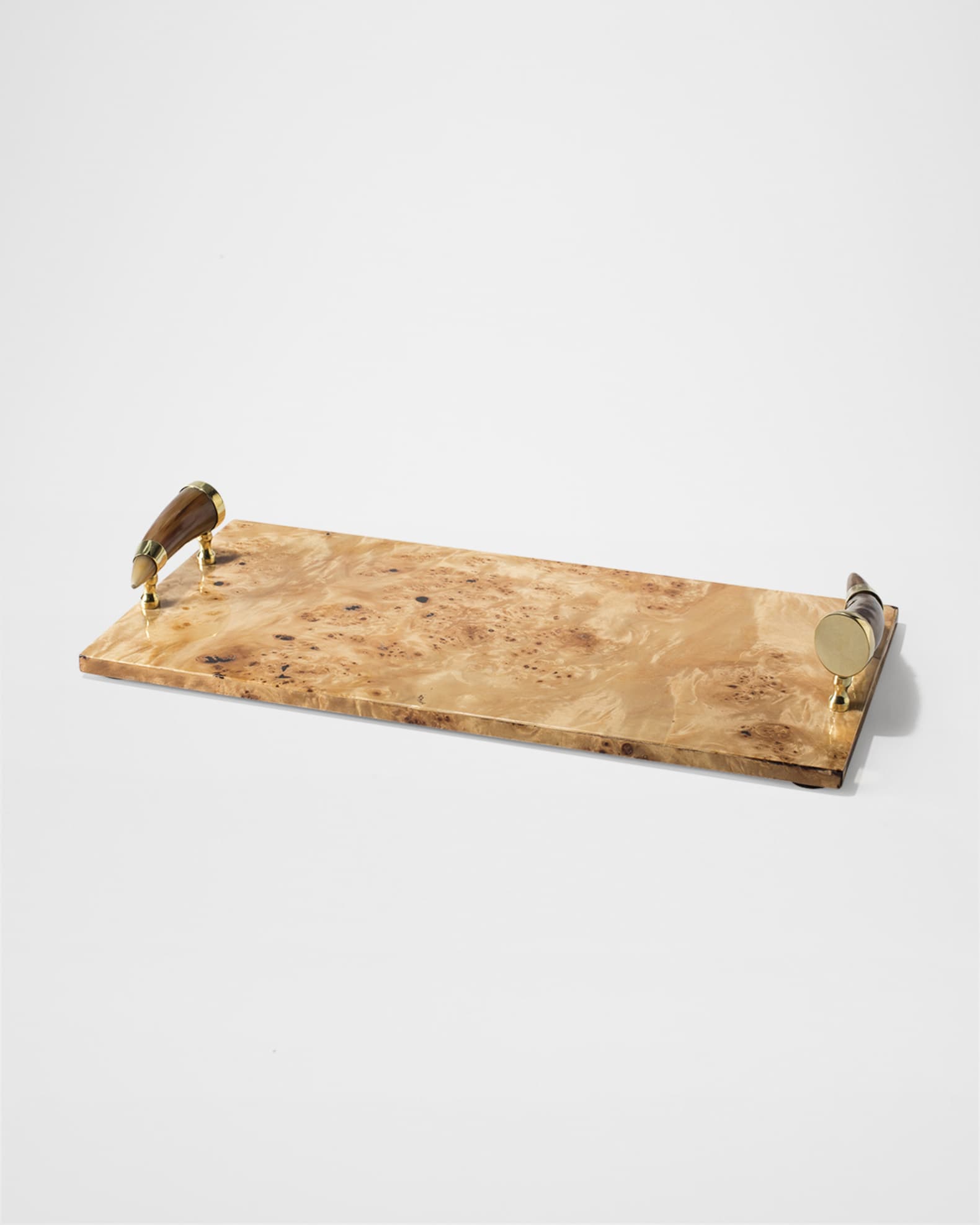 Burl Veneer Large Serving Board With Horn Handles 0
