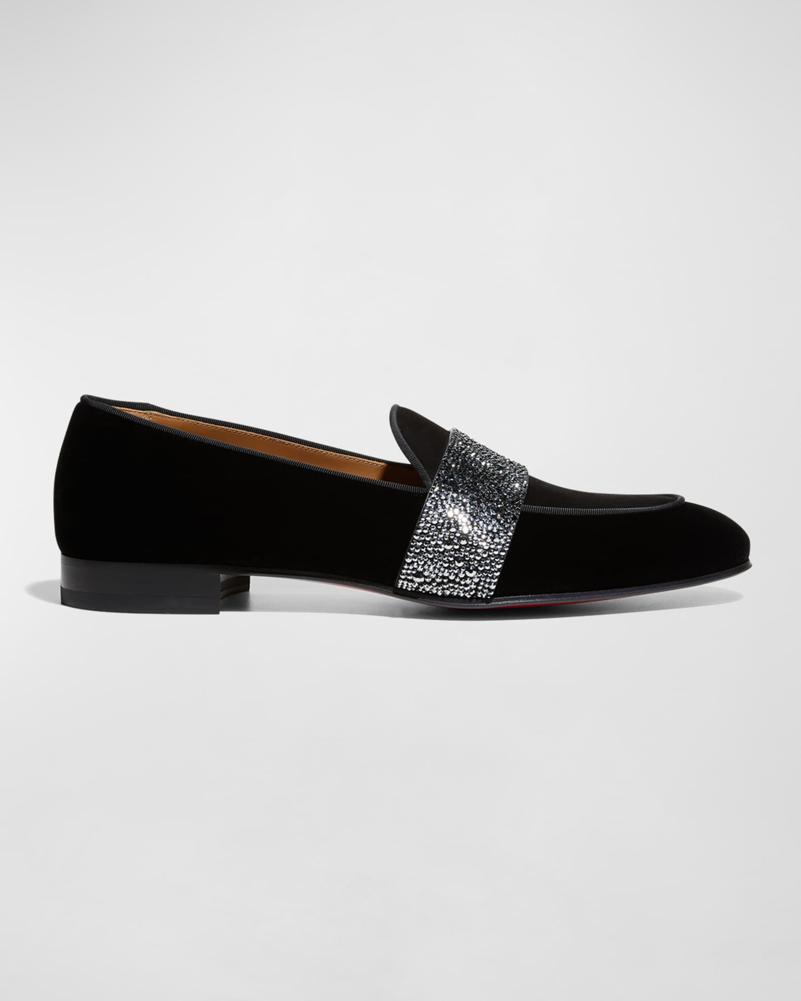 CHRISTIAN LOUBOUTIN Red Sole Strass Velvet Dress Loafers - Black