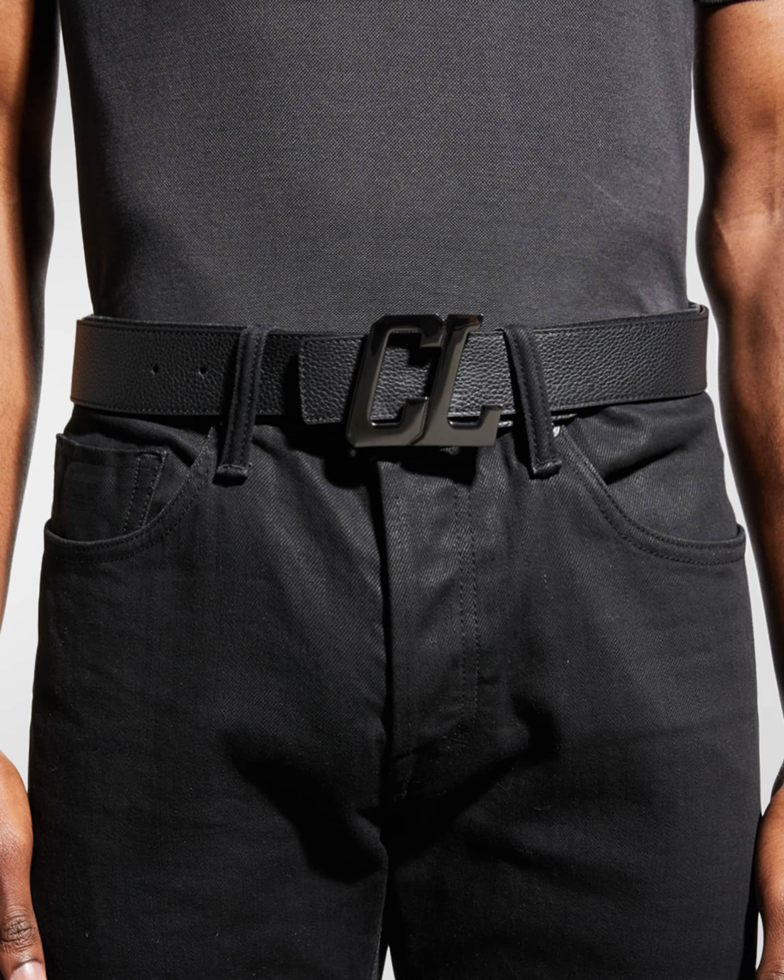 Christian Louboutin Men's Happy Rui CL-Logo Leather Belt | Neiman Marcus