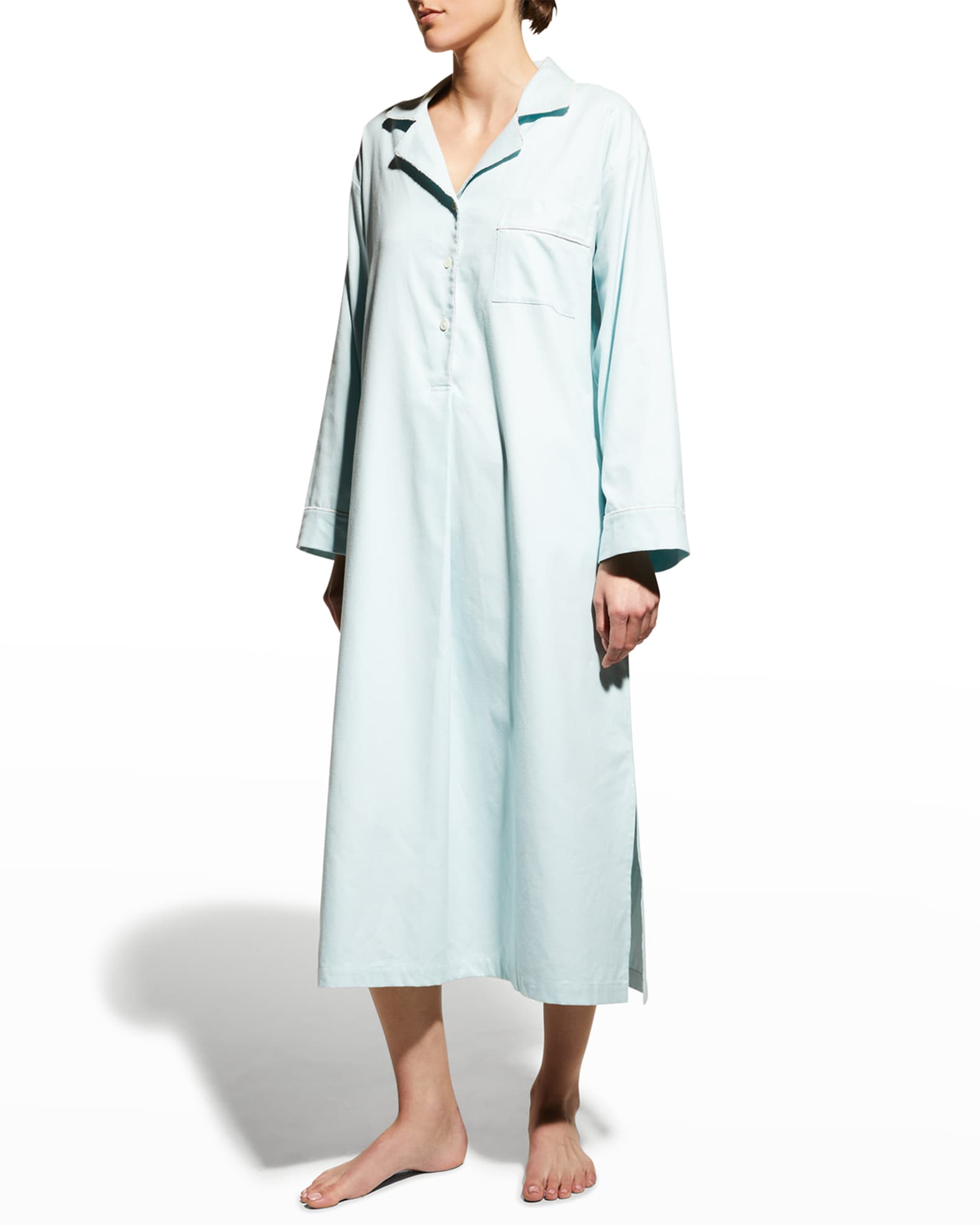 P Jamas City Flannel Collared Pima Cotton Nightgown | Neiman Marcus