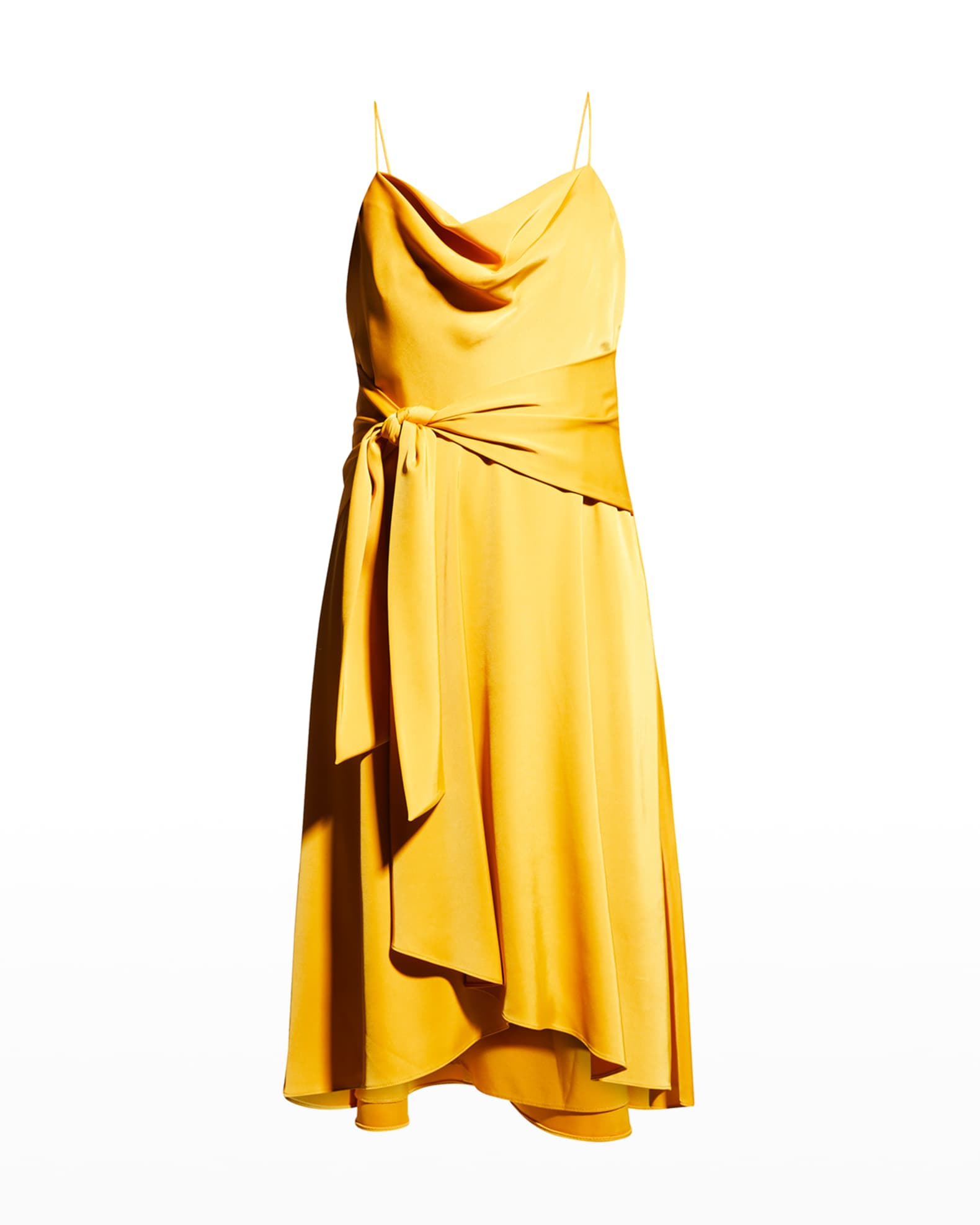 Aidan by Aidan Mattox Cowl-Neck Satin Midi Dress | Neiman Marcus