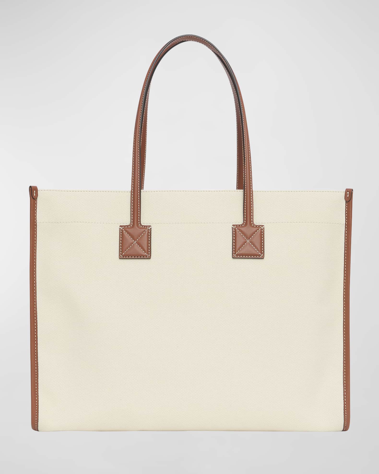 Burberry Smooth Leather Canvas Pocket East West Tote Bag Neiman Marcus