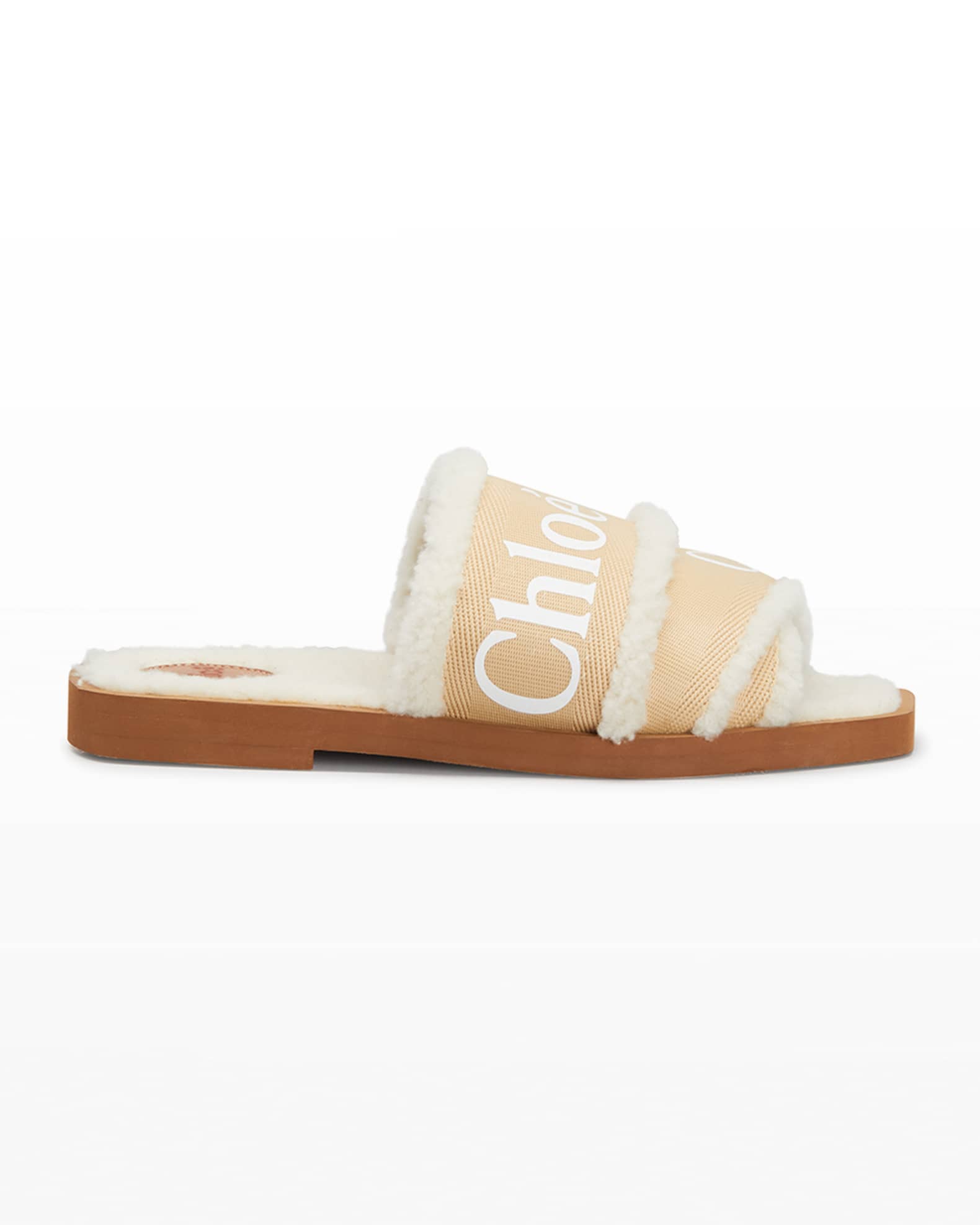 Woody Shearling Logo Flat Sandals