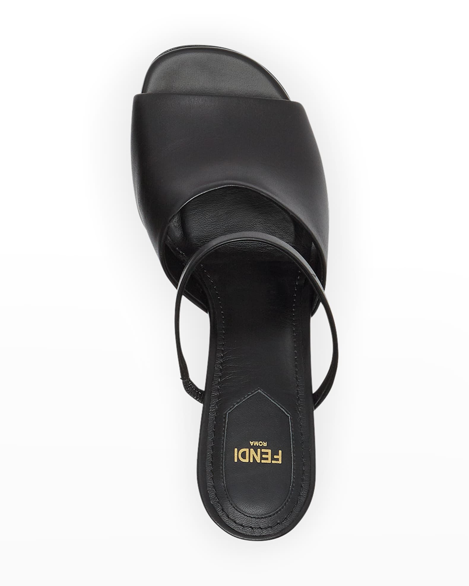 Fendi 95mm Leather Metallic-Heel Slide Sandals | Neiman Marcus