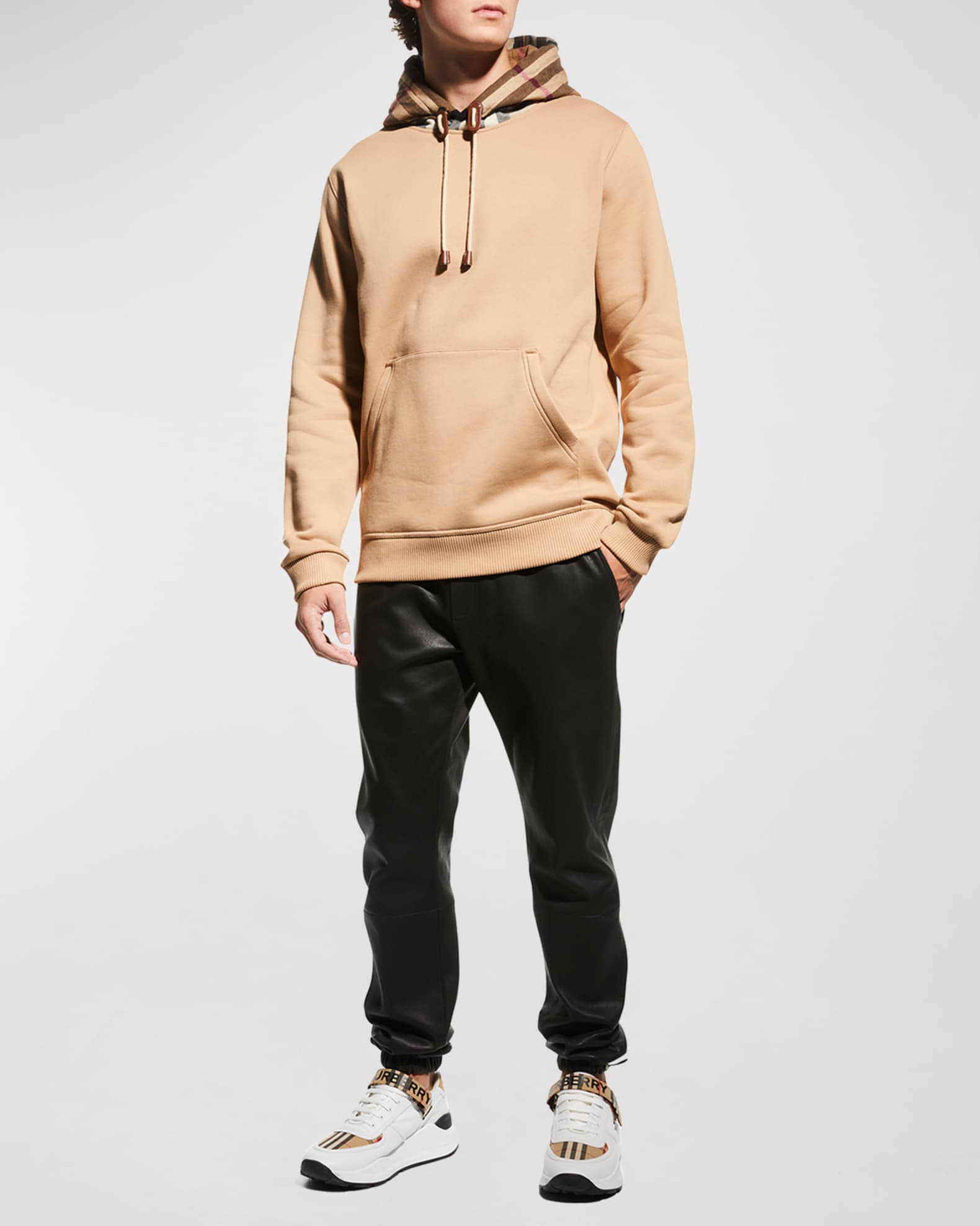 Burberry Men's Check-Hood Pullover Sweatshirt | Neiman Marcus
