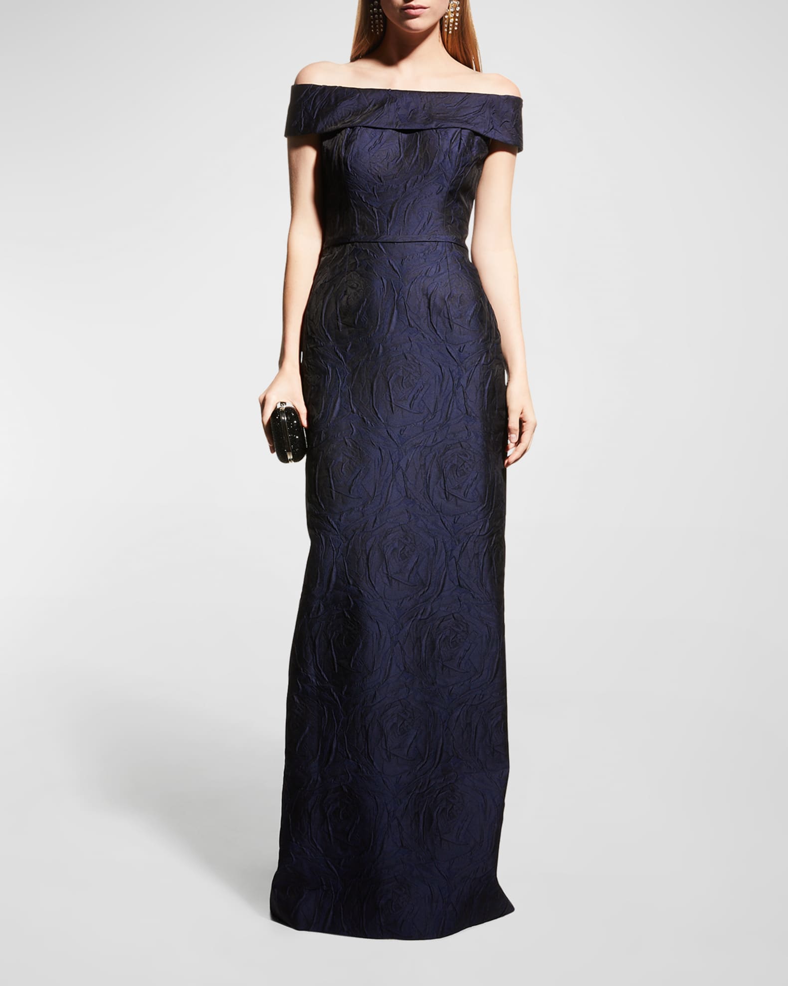 Rickie Freeman for Teri Jon Off Shoulder Jacquard Column Gown Neiman Marcus