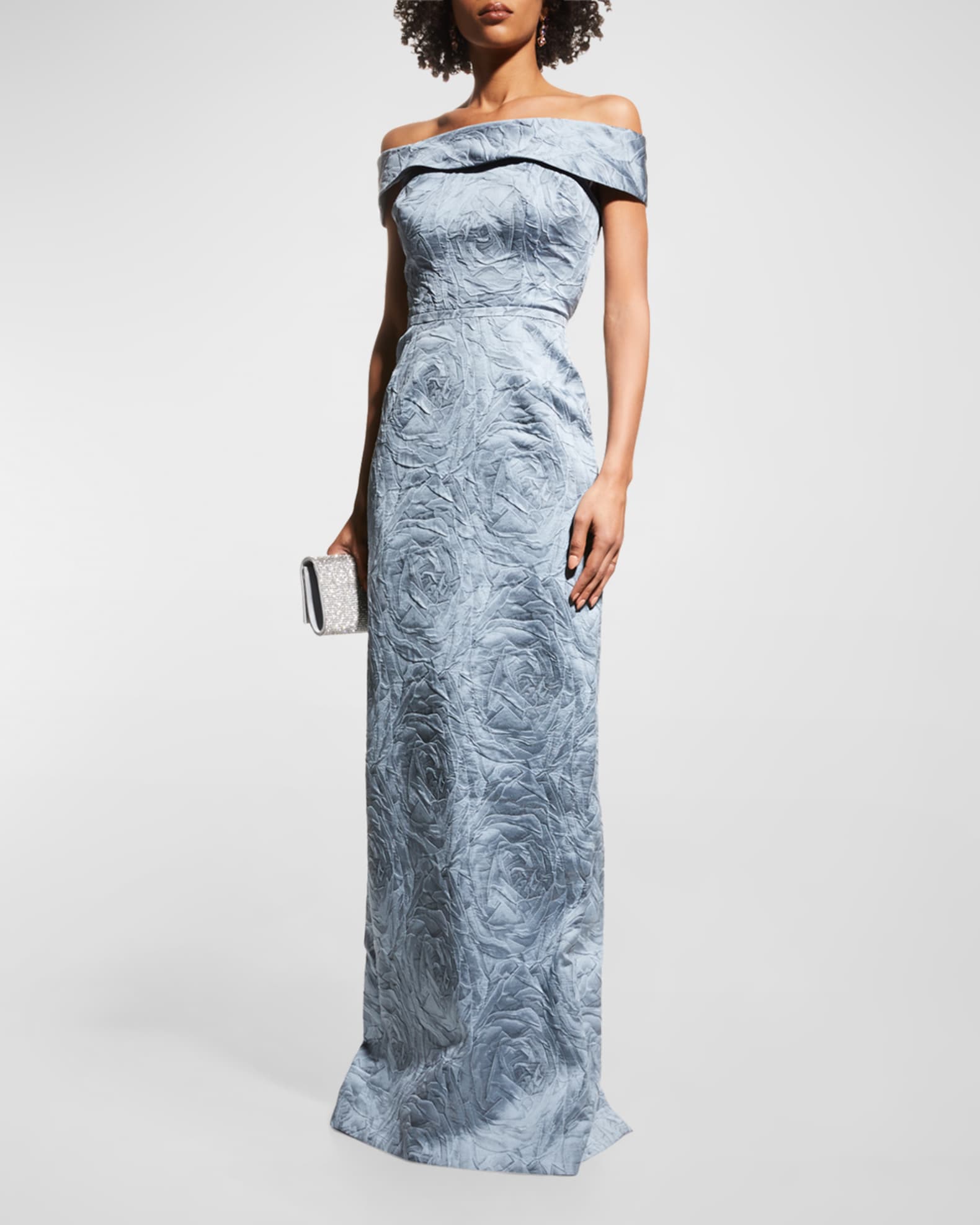 Off-Shoulder Jacquard Column Gown 1