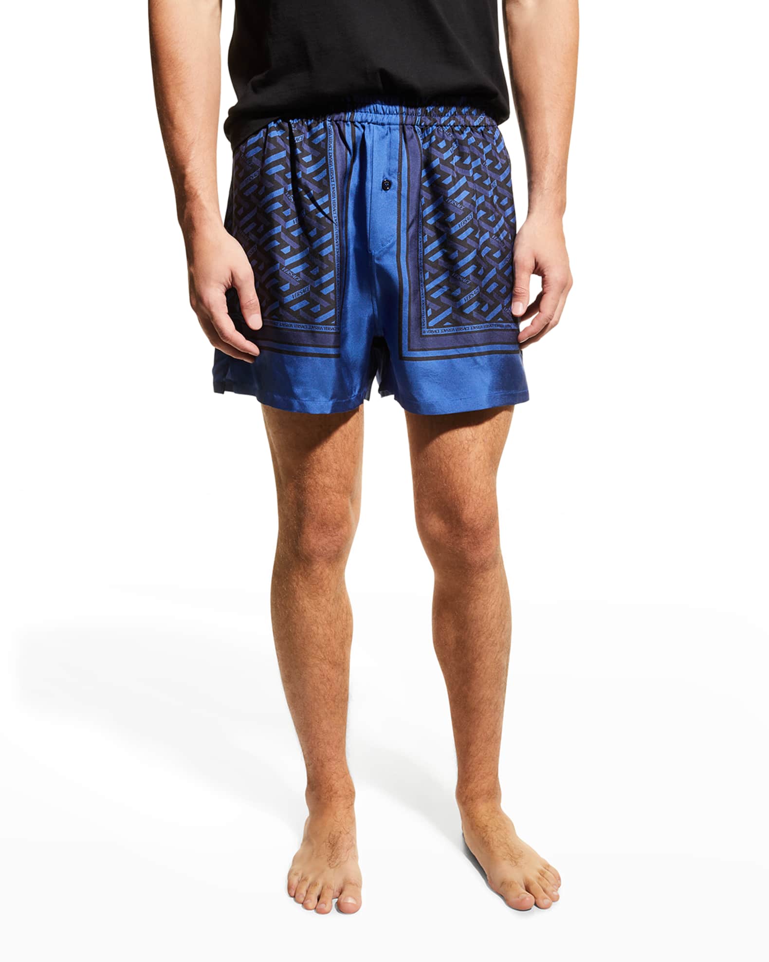 Versace Men's Greca Silk Pajama Shorts | Neiman Marcus