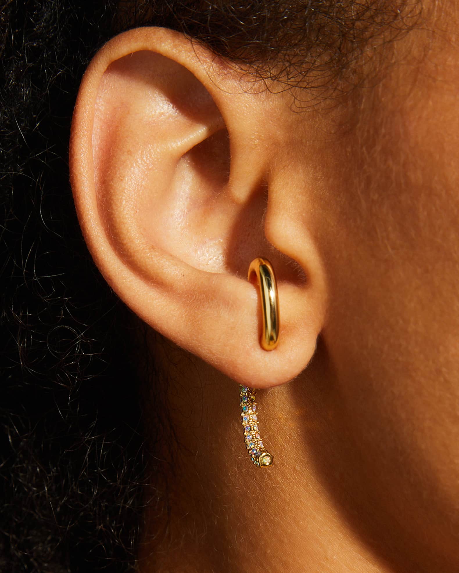 Mini Pave Luna Crystal Earrings in Shiny Gold 1