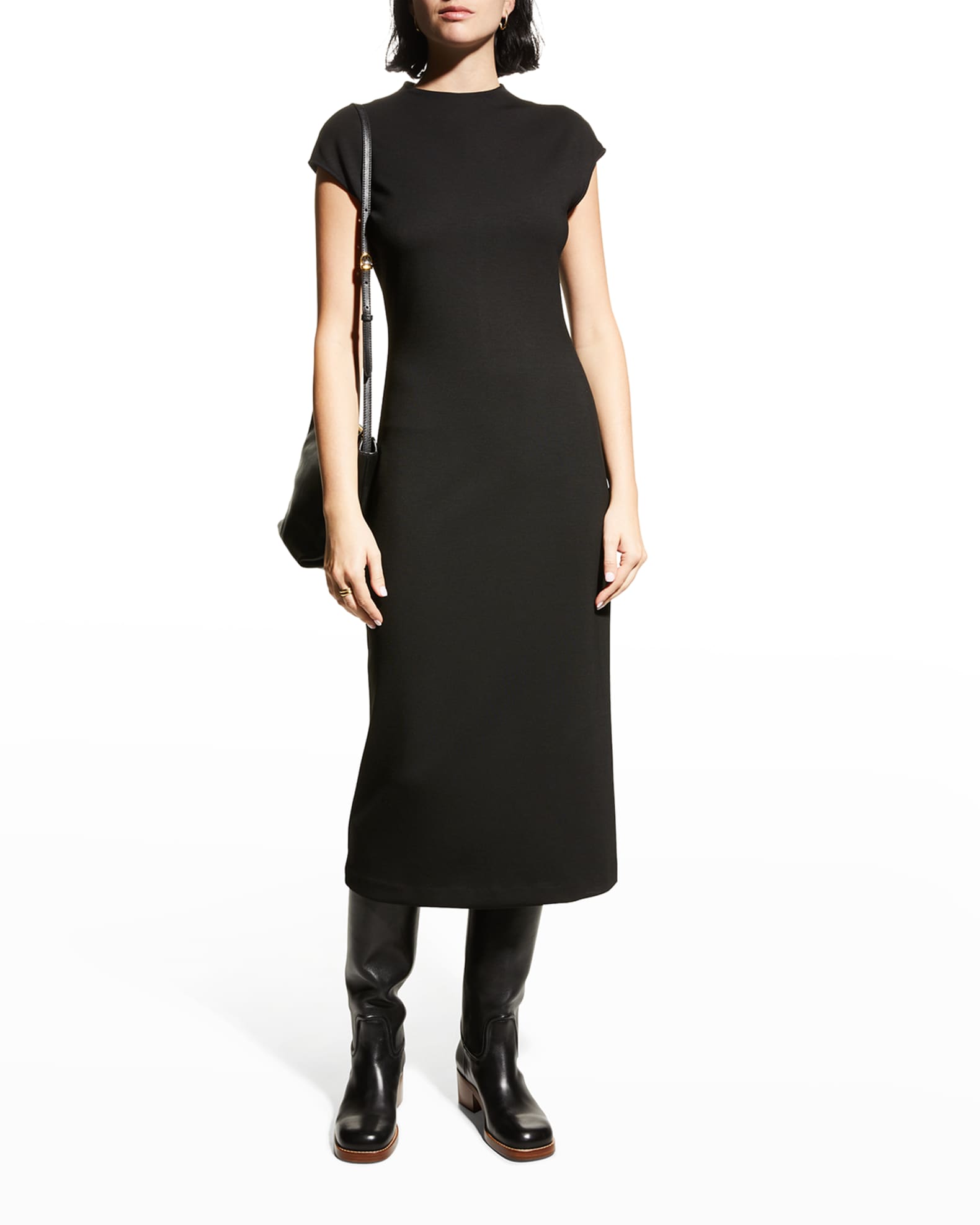 Theory High-Neck Double-Knit Midi Dress | Neiman Marcus