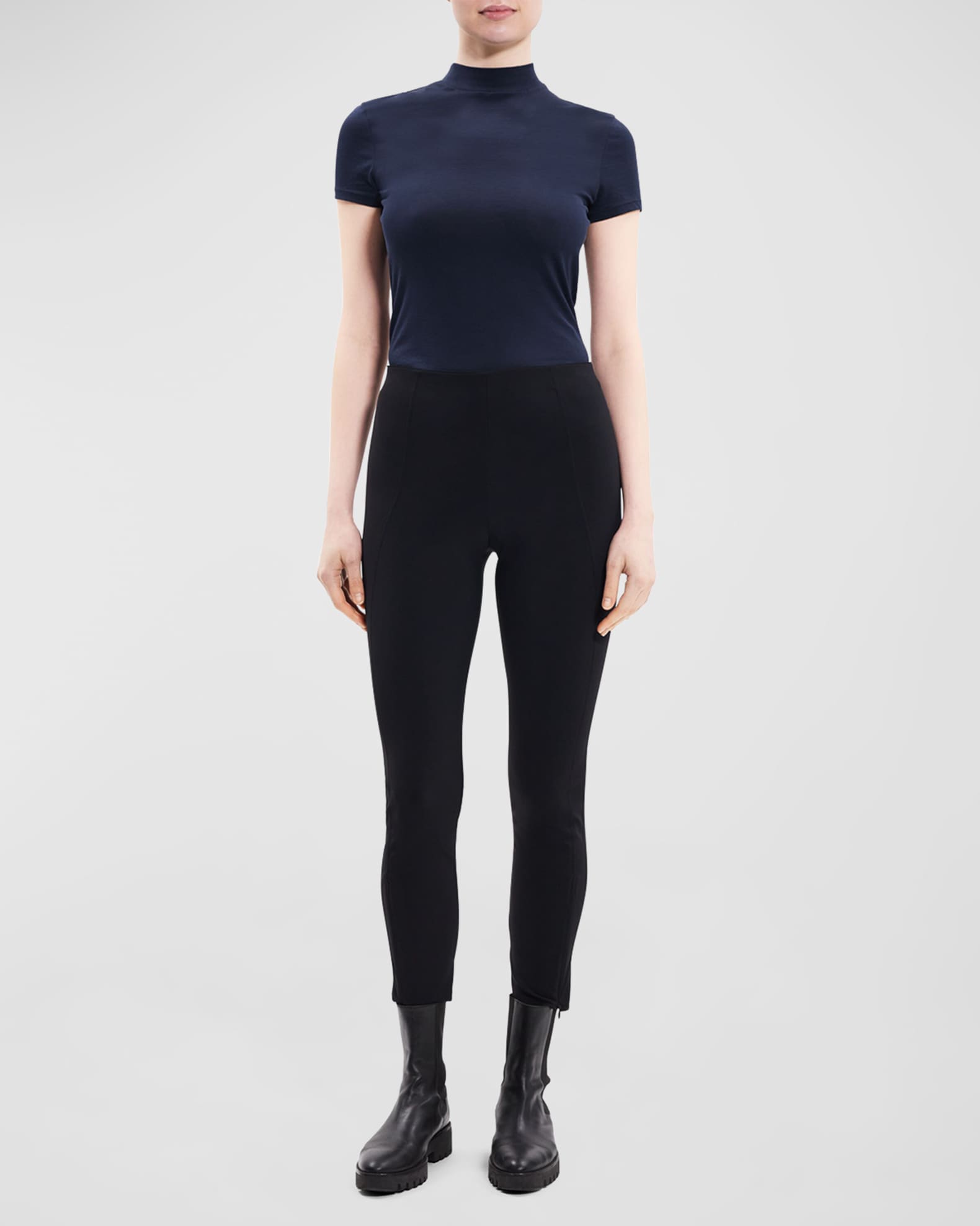 New Theory Black Seamed Leggings. Precision Ponte Ankle Zip Size